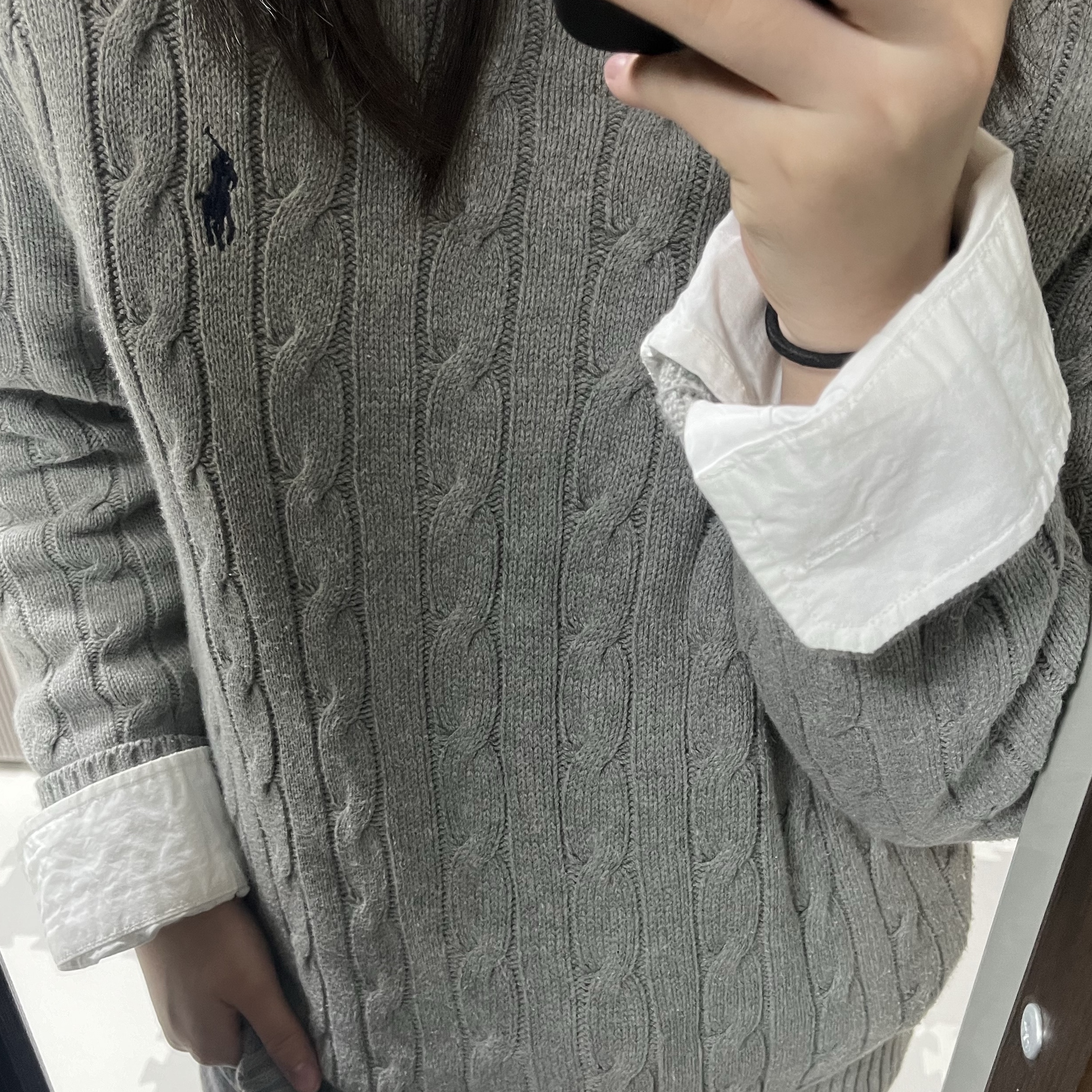 [20% 적립] Polo Ralph Lauren Cable Knit Cotton Sweater Grey 착용 스타일