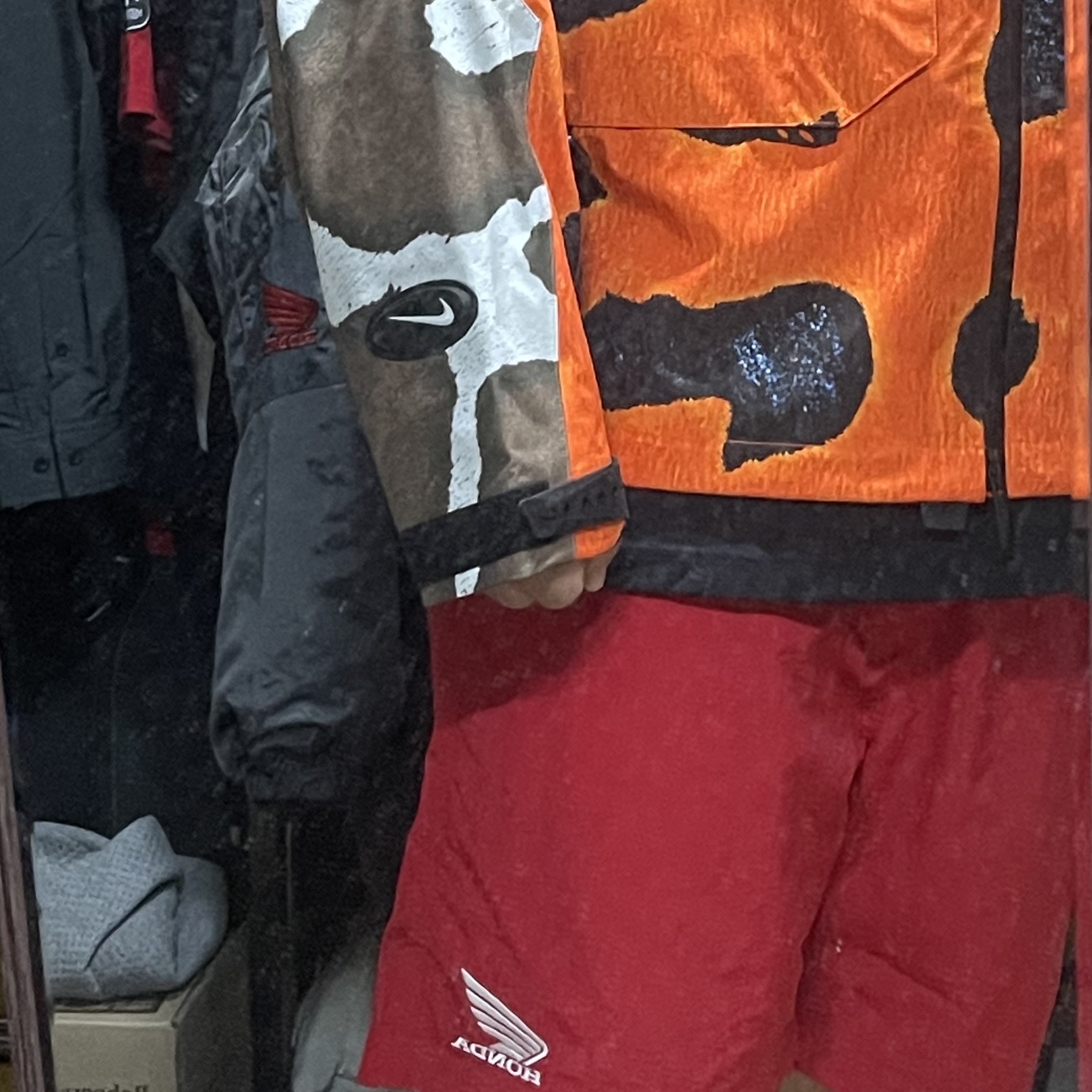 Nike x Drake Nocta Opal Deep Cover Gore-Tex Jacket Safety Orange (FZ3253-819), Supreme x Honda x Fox Racing Puffy Zip Up Jacket Red - 19FW 착용 스타일