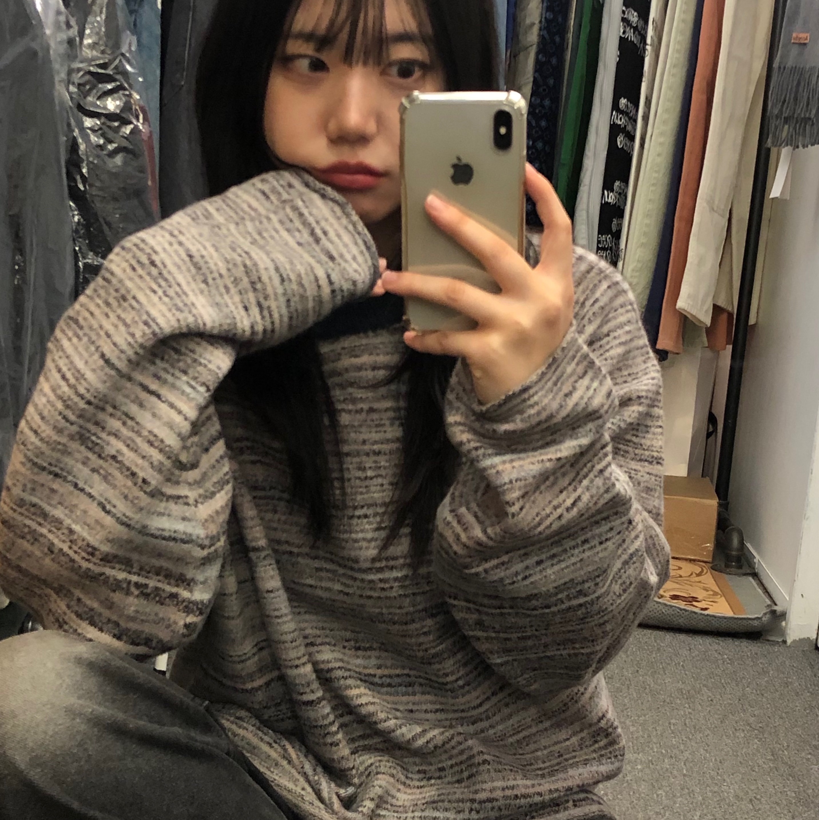 Stussy Textured Knit Contrast Collar Crew Grey Multi, Stussy Built Reversible Bomber Jacket Black 착용 스타일 - 1