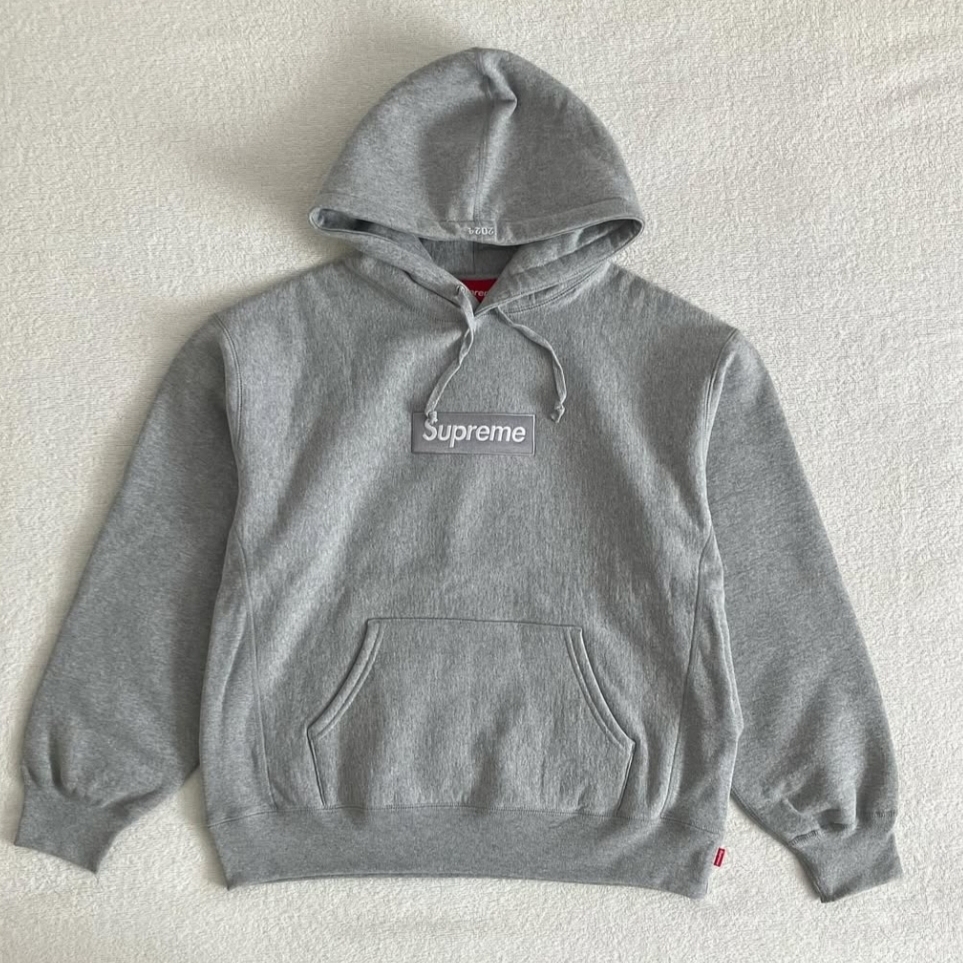 Supreme Box Logo Hooded Sweatshirt Heather Grey - 24FW 착용 스타일 - 2