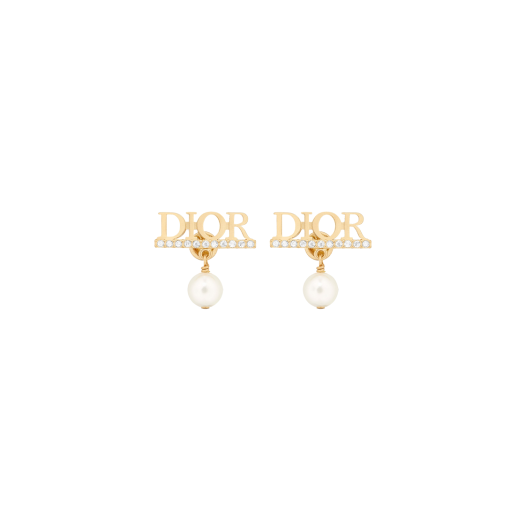 (W) Dior Dio(r)Evolution Earrings Gold Finish Metal White Resin Pearl Silver Tone Crystals