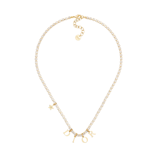 (W) Dior Dio(r)Evolution Necklace Gold Finish Metal Silver Tone Crystals