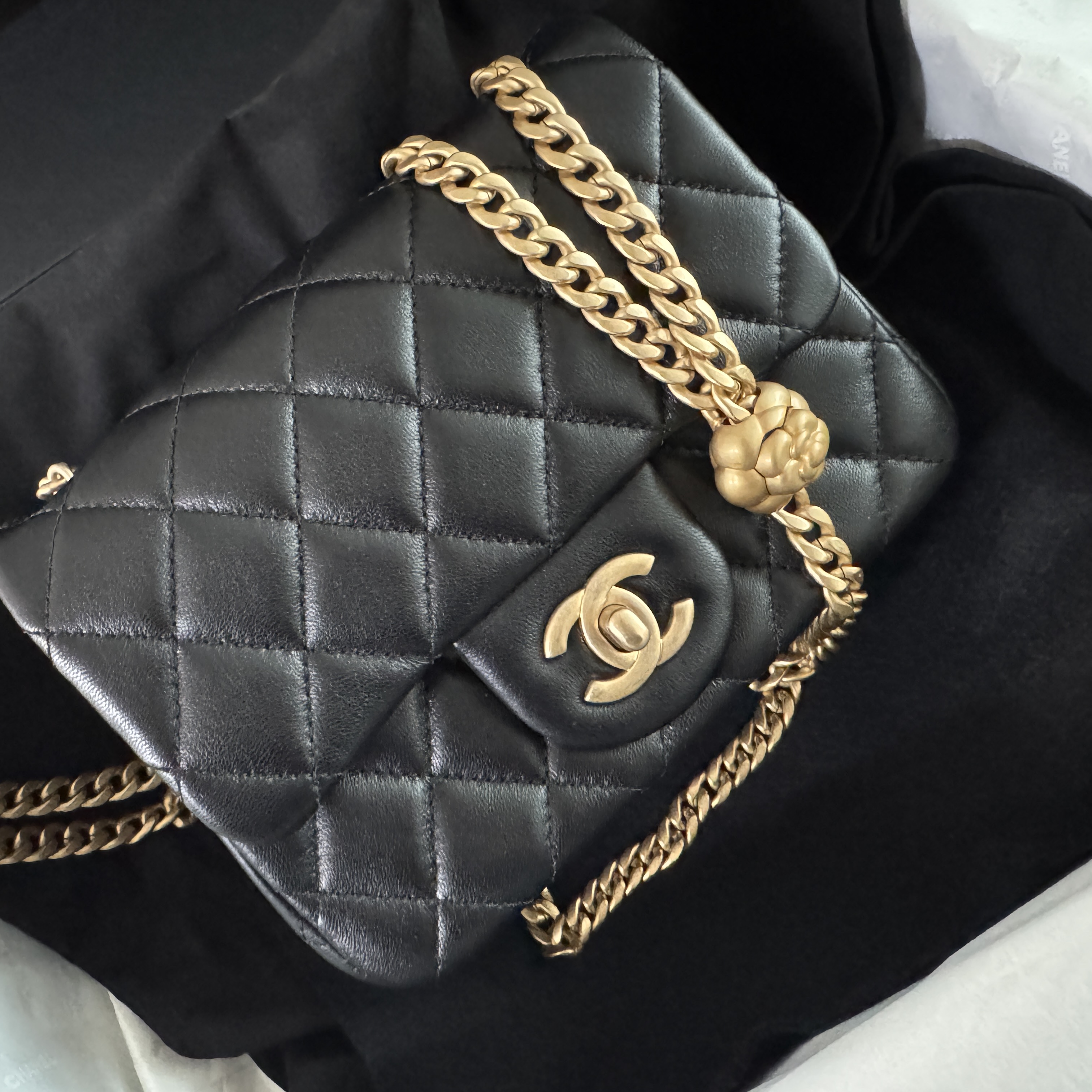 Chanel Mini Flap Bag Lambskin & Gold Black 착용 스타일