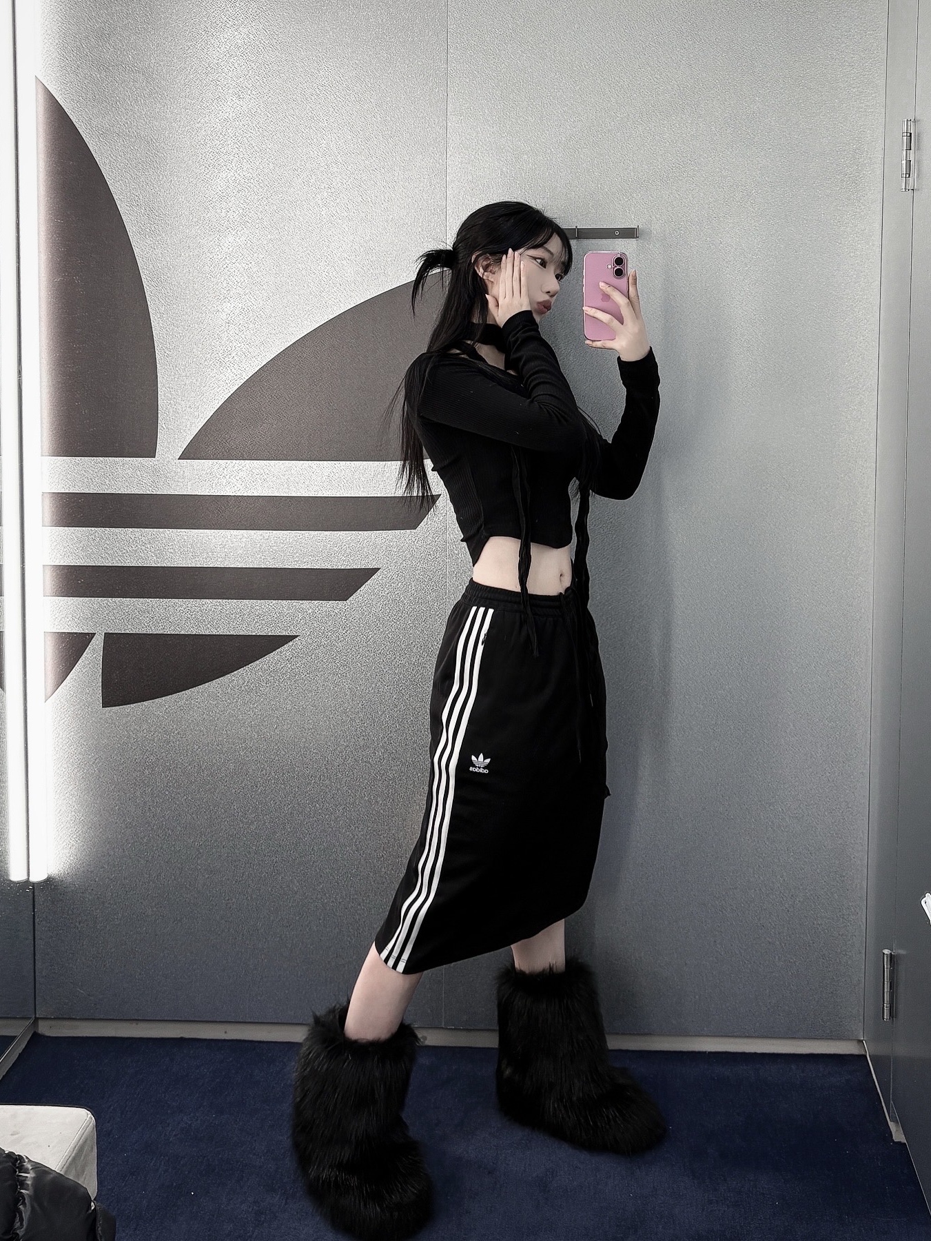 (W) Adidas Adicolor Classic 3S Skirt Black - KR Sizing 착용 스타일
