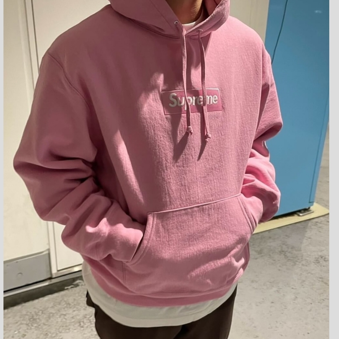 Supreme Box Logo Hooded Sweatshirt Dusty Pink - 24FW 착용 스타일 - 6