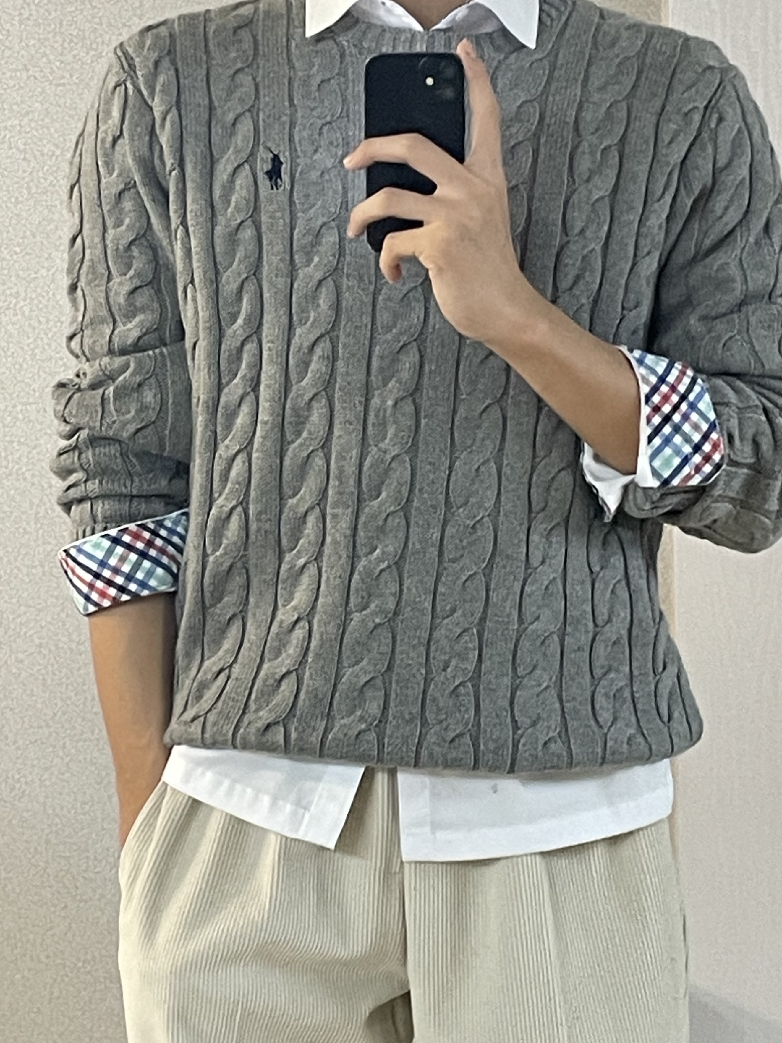 [30%적립] Polo Ralph Lauren Cable Knit Cotton Sweater Grey 착용 스타일 - 3