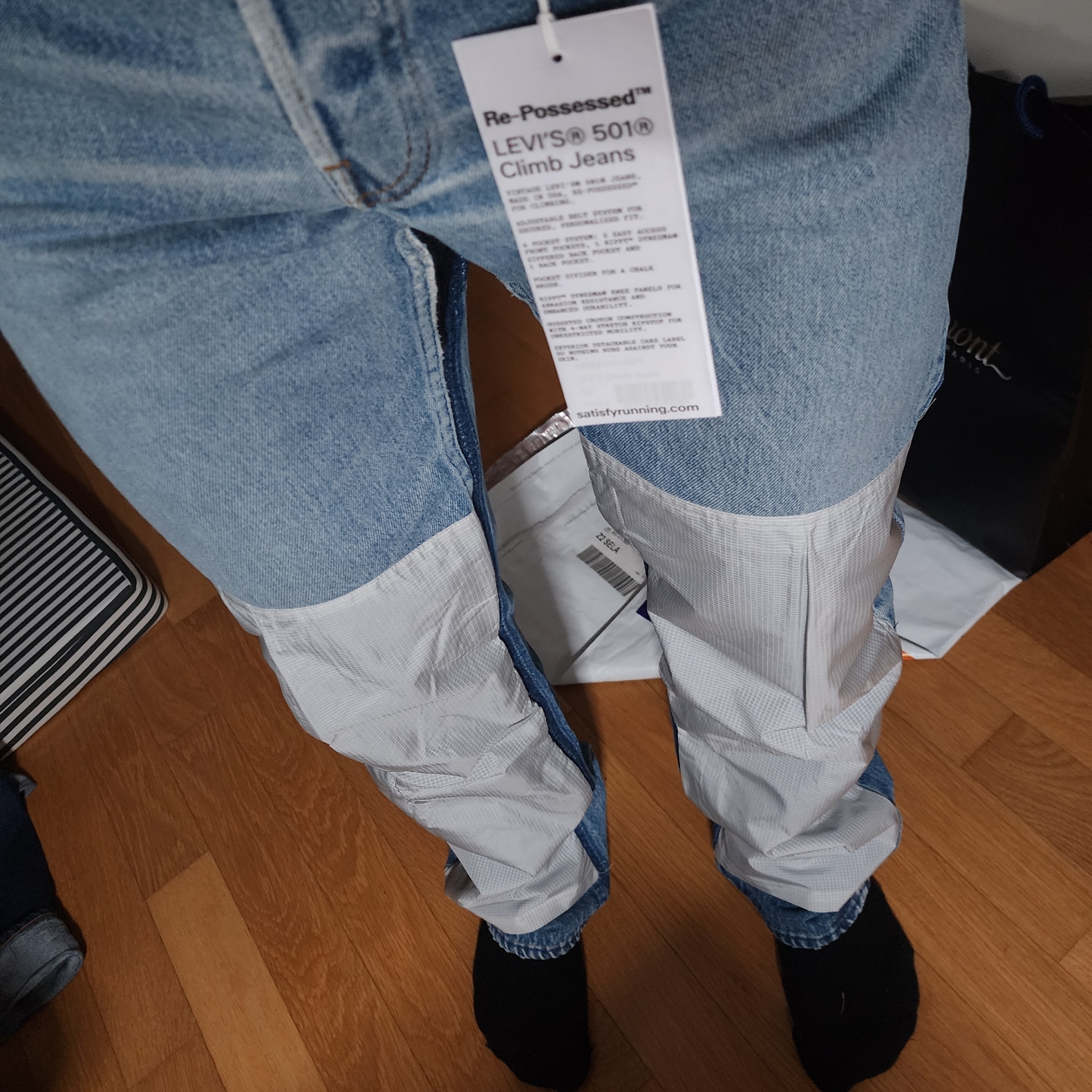 Levi's x Satisfy 501 Re‑Possessed Climb Jeans Denim 착용 스타일