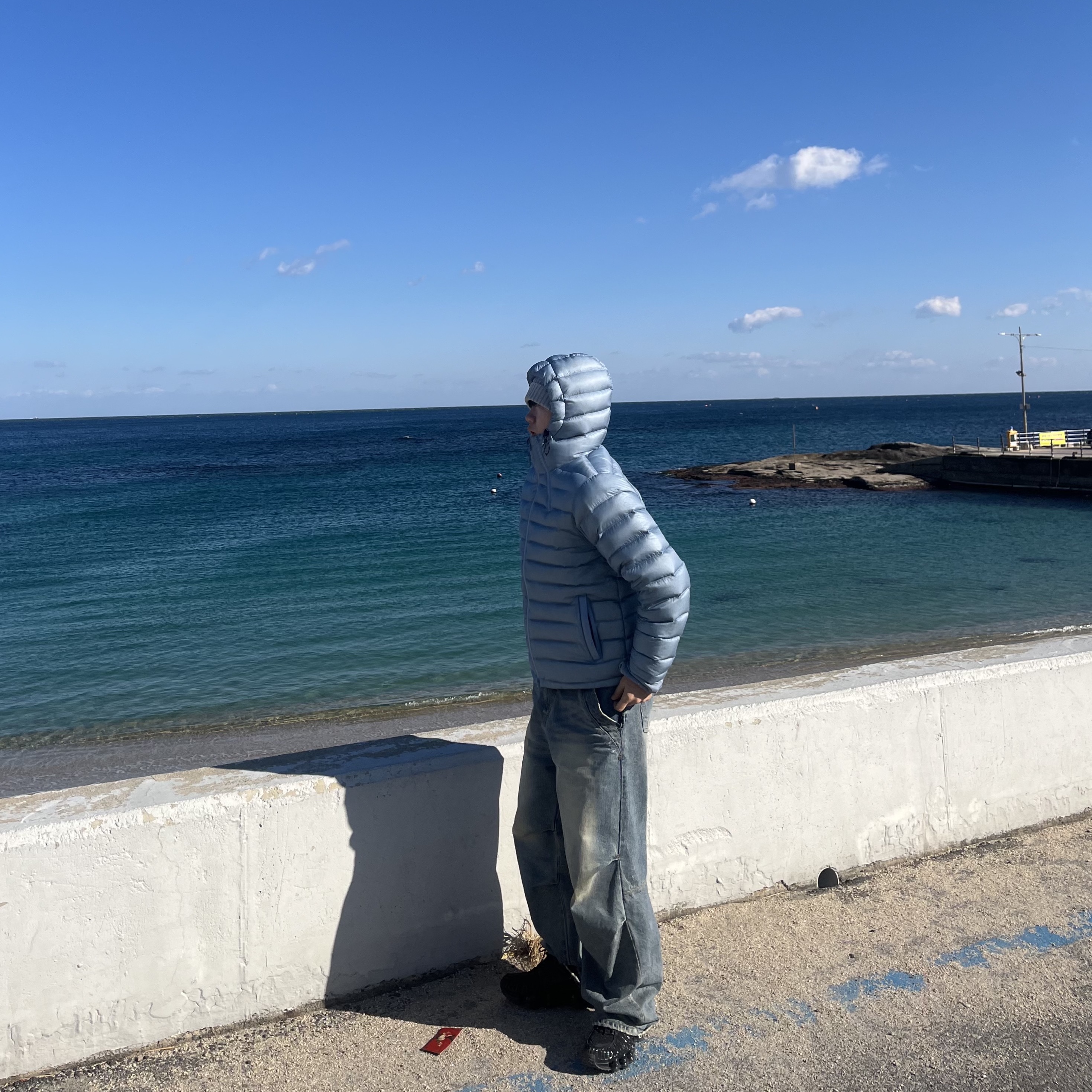 Sansan Gear Suffix Puffer Jacket Sky Blue - 24FW 착용 스타일 - 1