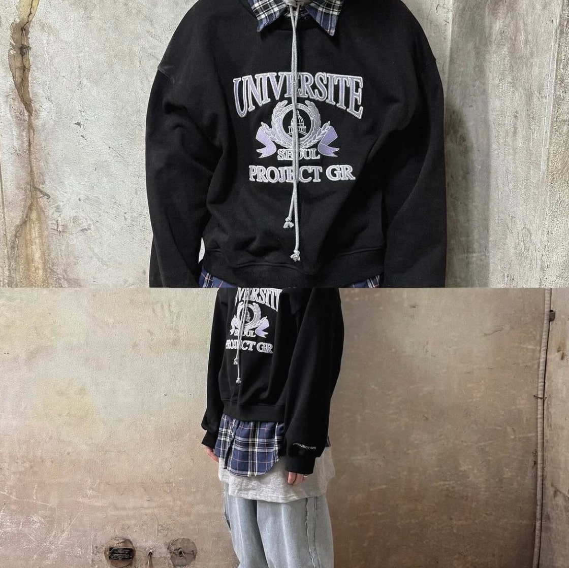 ★韓国の人気★【Project G/R】★3 LAYERED SWEATSHIR.T★ 프로젝트 G/R 3 레이어드 스웨트 팬츠 블랙 | PROJECT G/R | KREAM