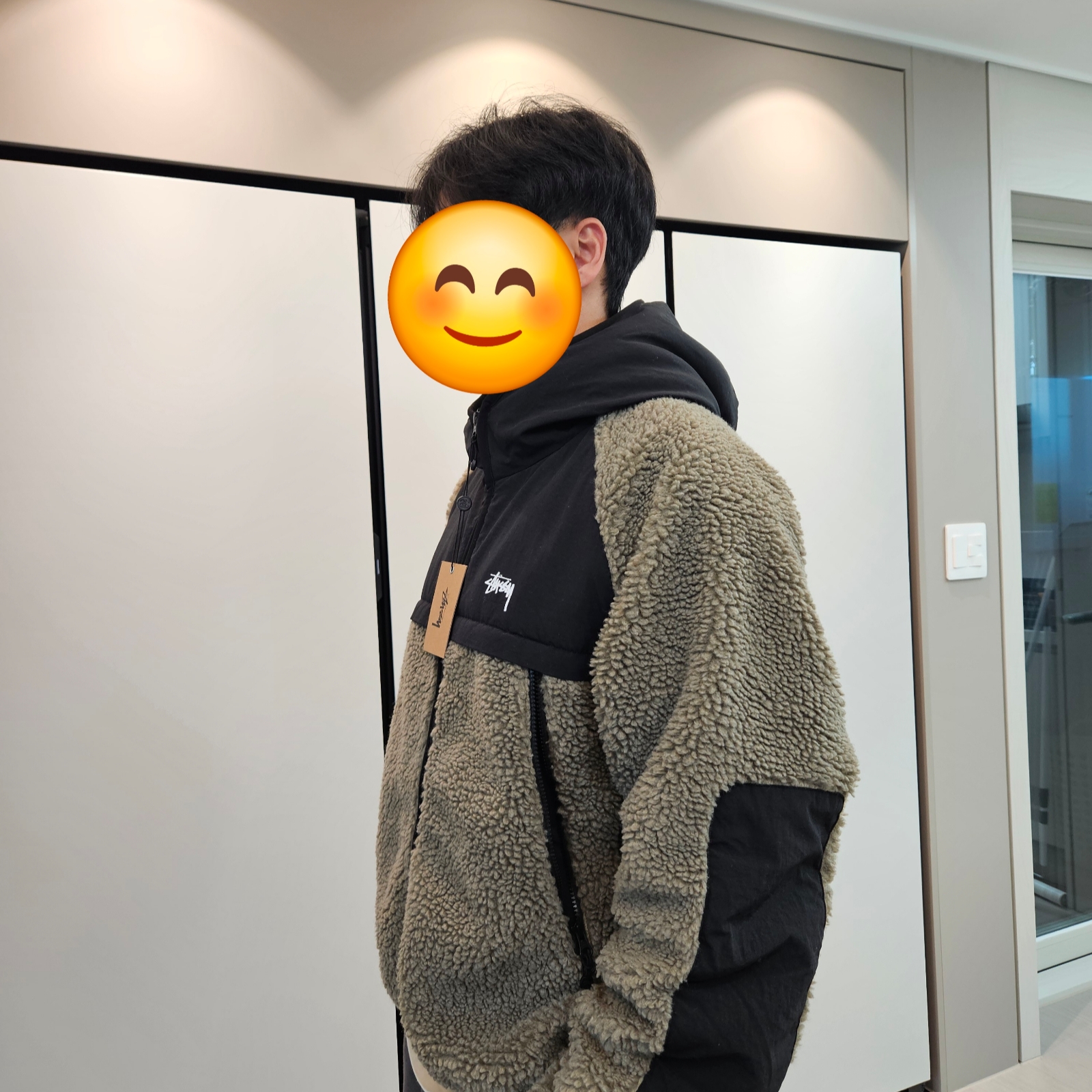 Stussy Sherpa Paneled Hooded Jacket Stone 착용 스타일 - 1