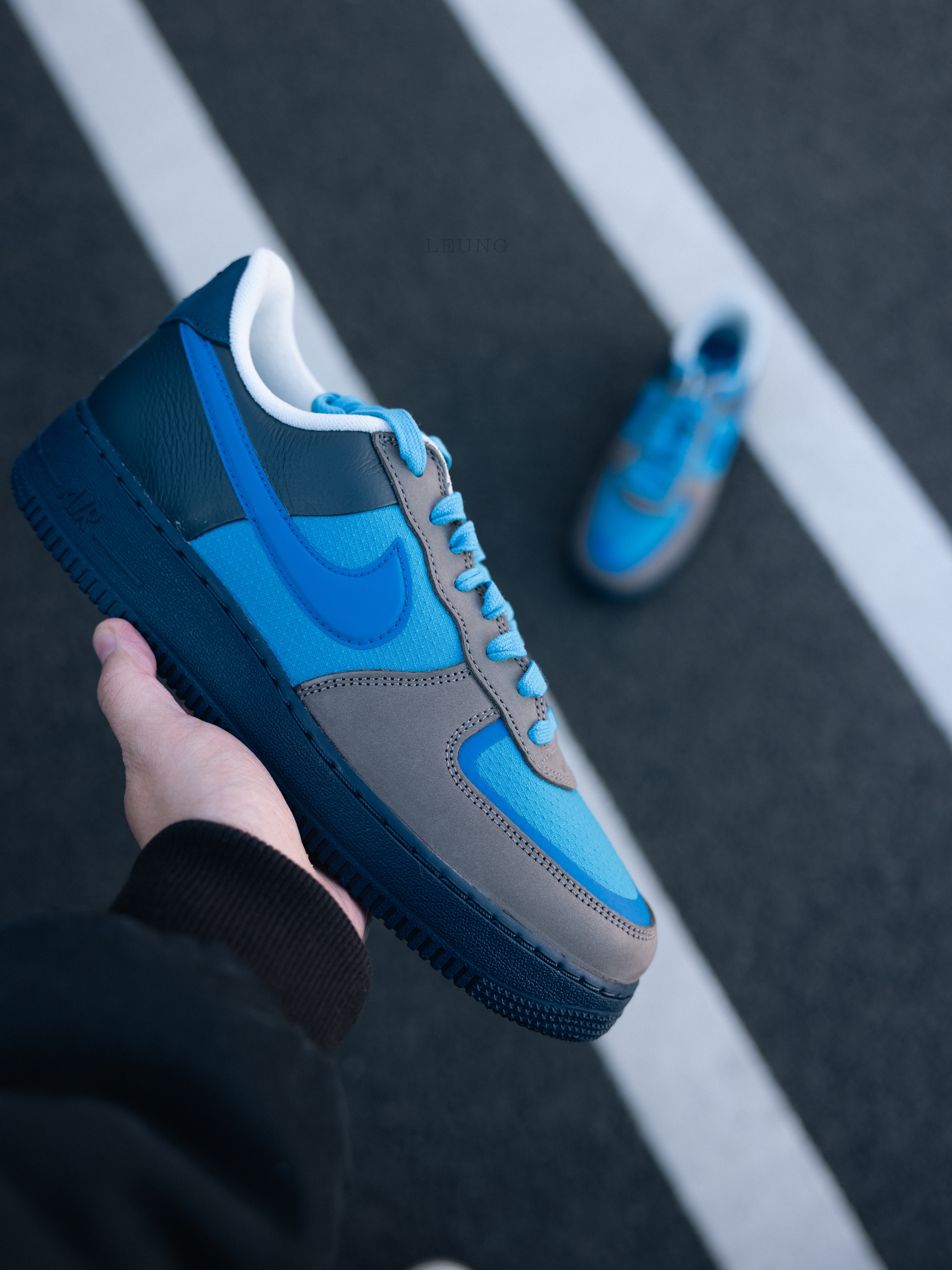 Nike x Stash Air Force 1 Low SP Soft Grey and Harbor Blue 2024 착용 스타일 - 5