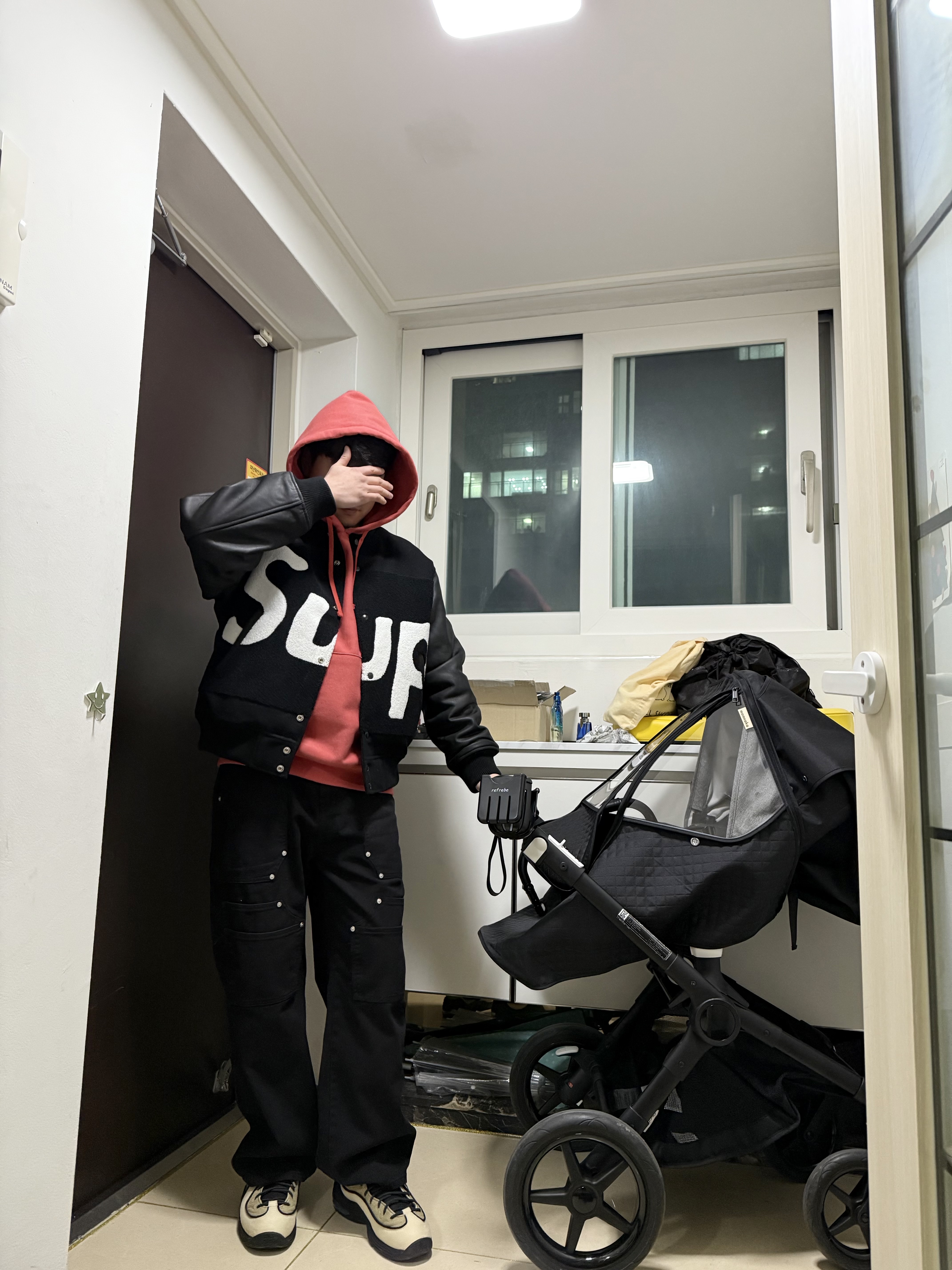 Supreme Big Logo Chenille Varsity Jacket Black - 24SS, Nike x Stussy Air Penny II Rattan and Limestone 착용 스타일