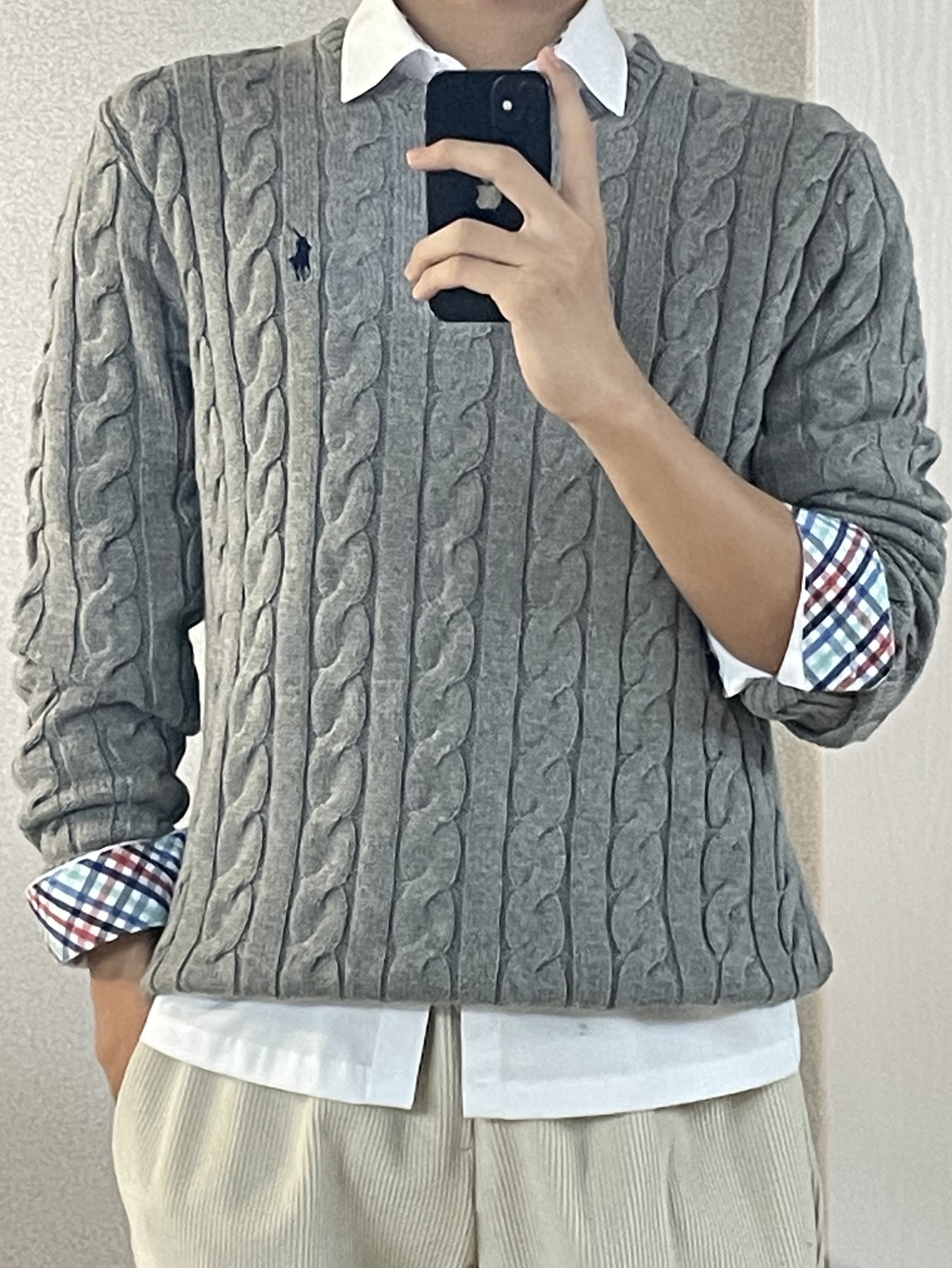 [30%적립] Polo Ralph Lauren Cable Knit Cotton Sweater Grey 착용 스타일 - 1
