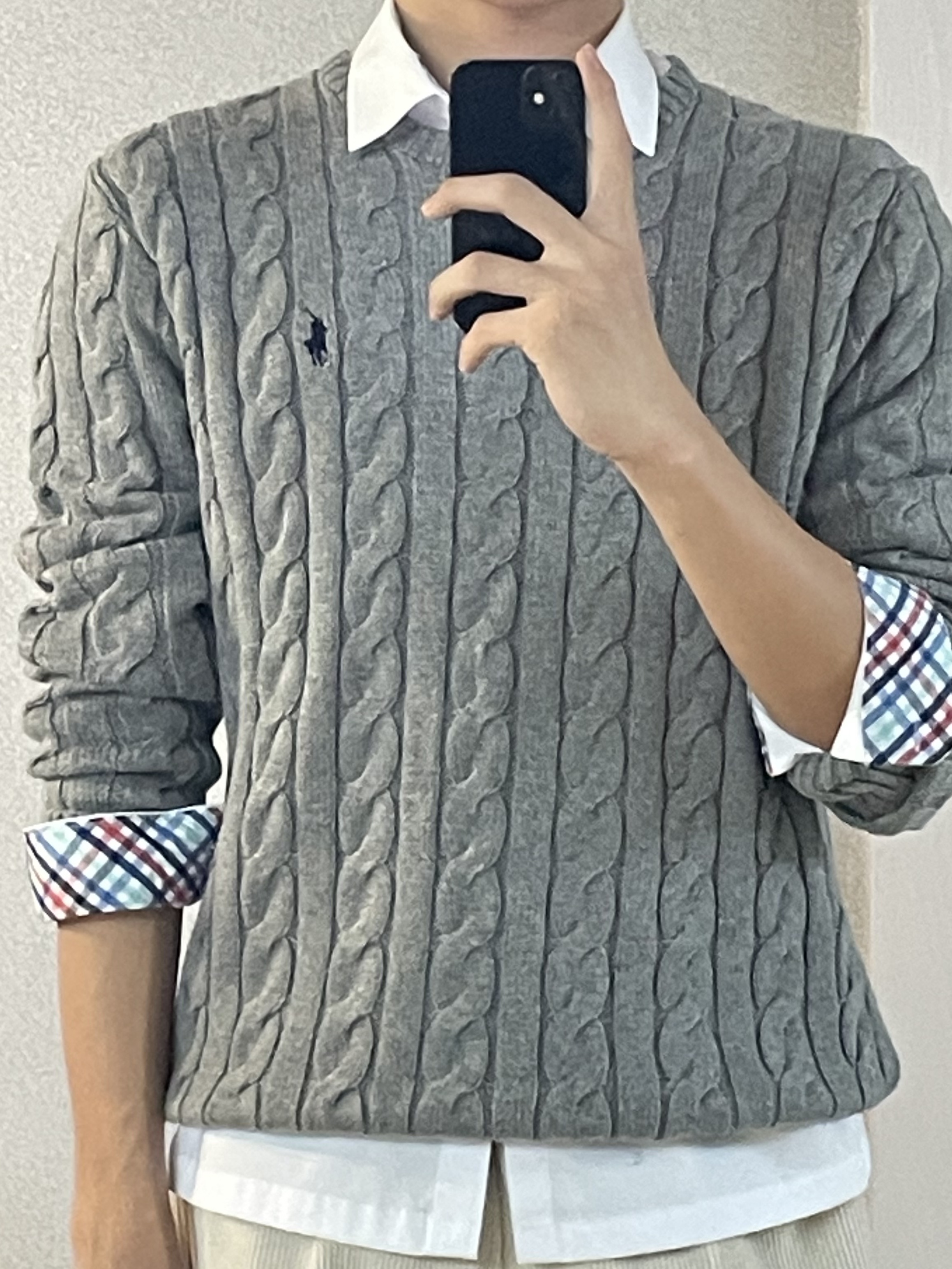 [30%적립] Polo Ralph Lauren Cable Knit Cotton Sweater Grey 착용 스타일 - 2