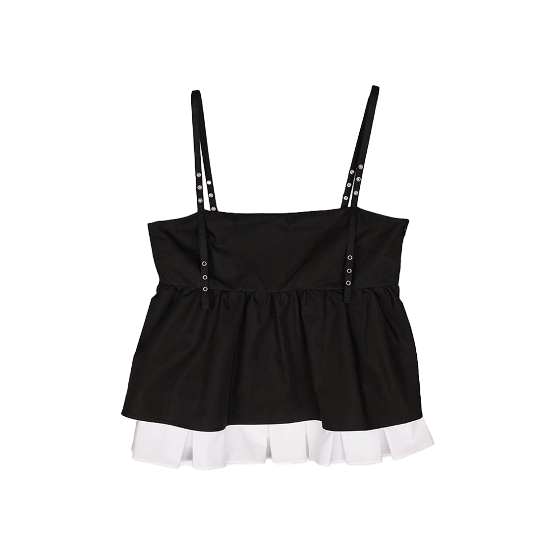 P0000DJN Dared Eyelet Strap Pleats Layered Top Black - 대표 이미지 #1