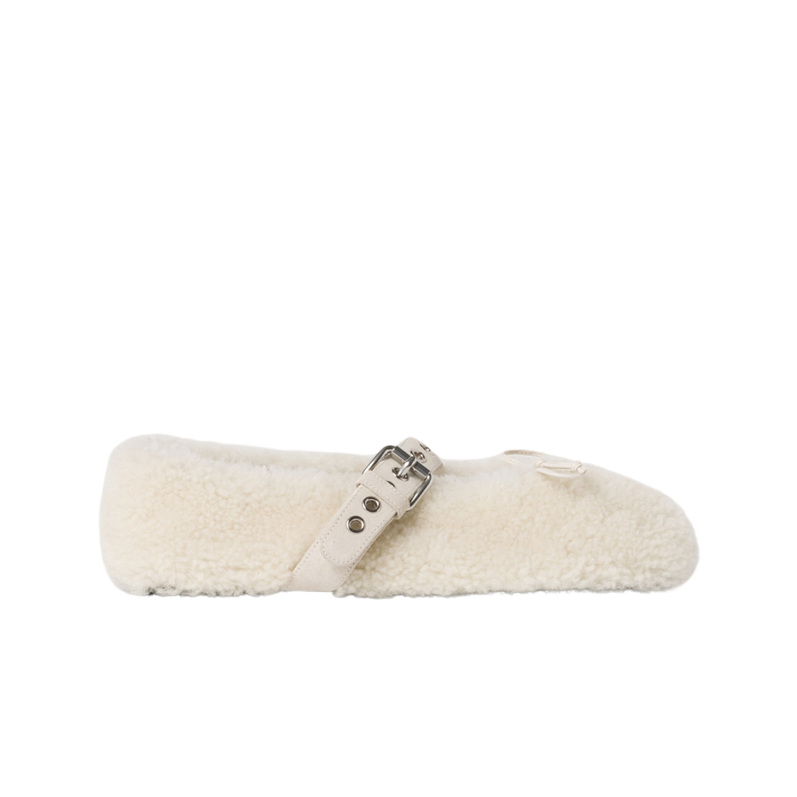 (W) 미우 미우 셔링 발레리나 내츄럴((W) Miu Miu Shearling Ballerinas Natural)