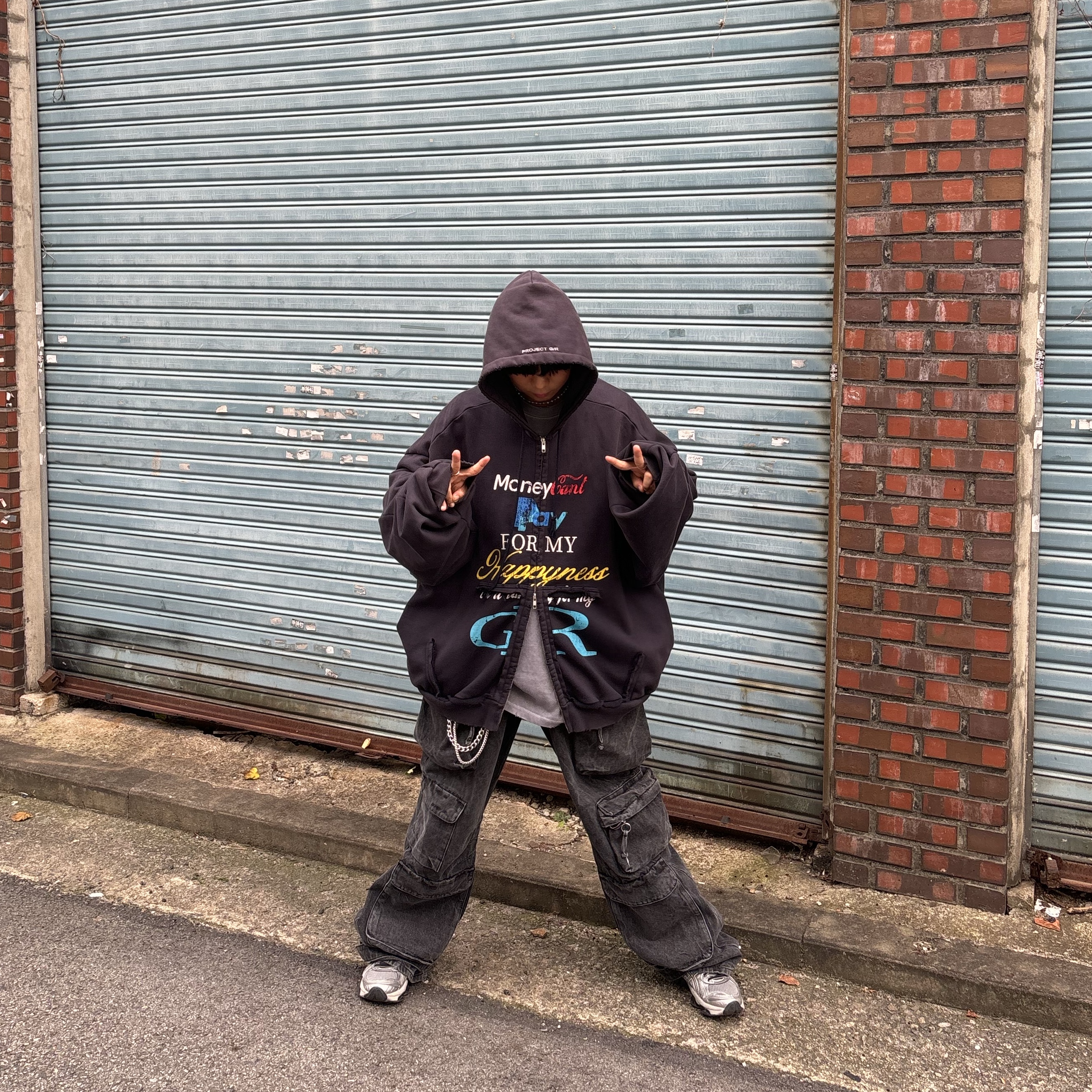 Project G/R Happiness Zip Hoodie Navy, Asics Gel-Quantum Kinetic Mid Grey Pure Silver 착용 스타일 - 6