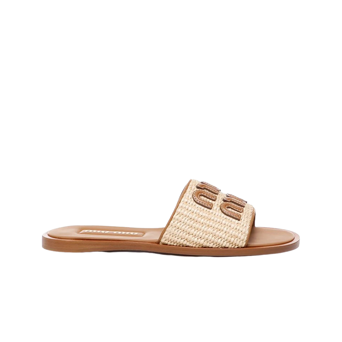 (W) 미우 미우 라피아 이펙트 우븐 패브릭 슬라이드 내츄럴((W) Miu Miu Raffia-Effect Woven Fabric Slides Natural)