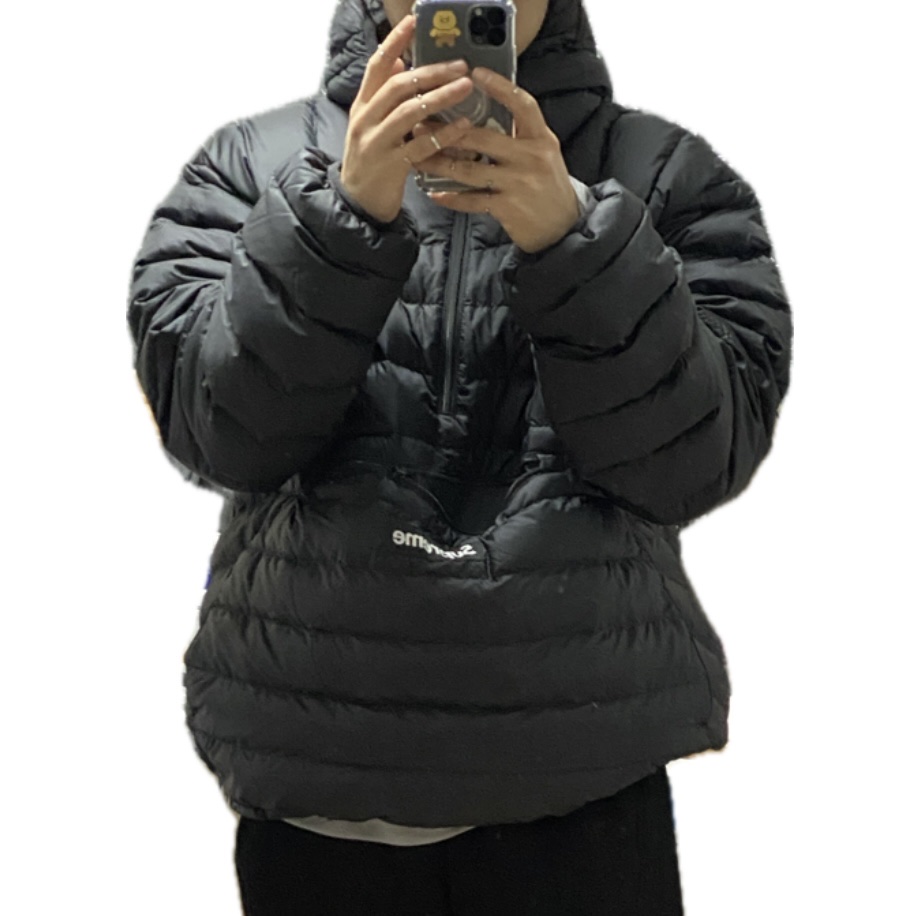 Supreme Micro Down Half Zip Hooded Pullover Black - 24FW 착용 스타일