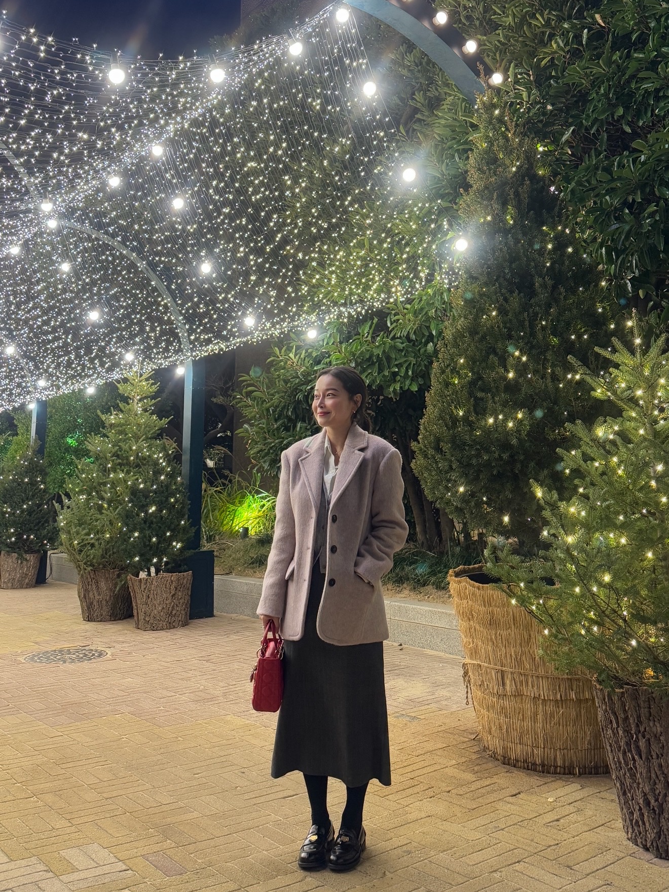 Dior Micro Lady Bag Cannage Lambskin Scarlet Red, Wooyoungmi Denim Back Logo Shirt Blue - 24FW 착용 스타일 - 2