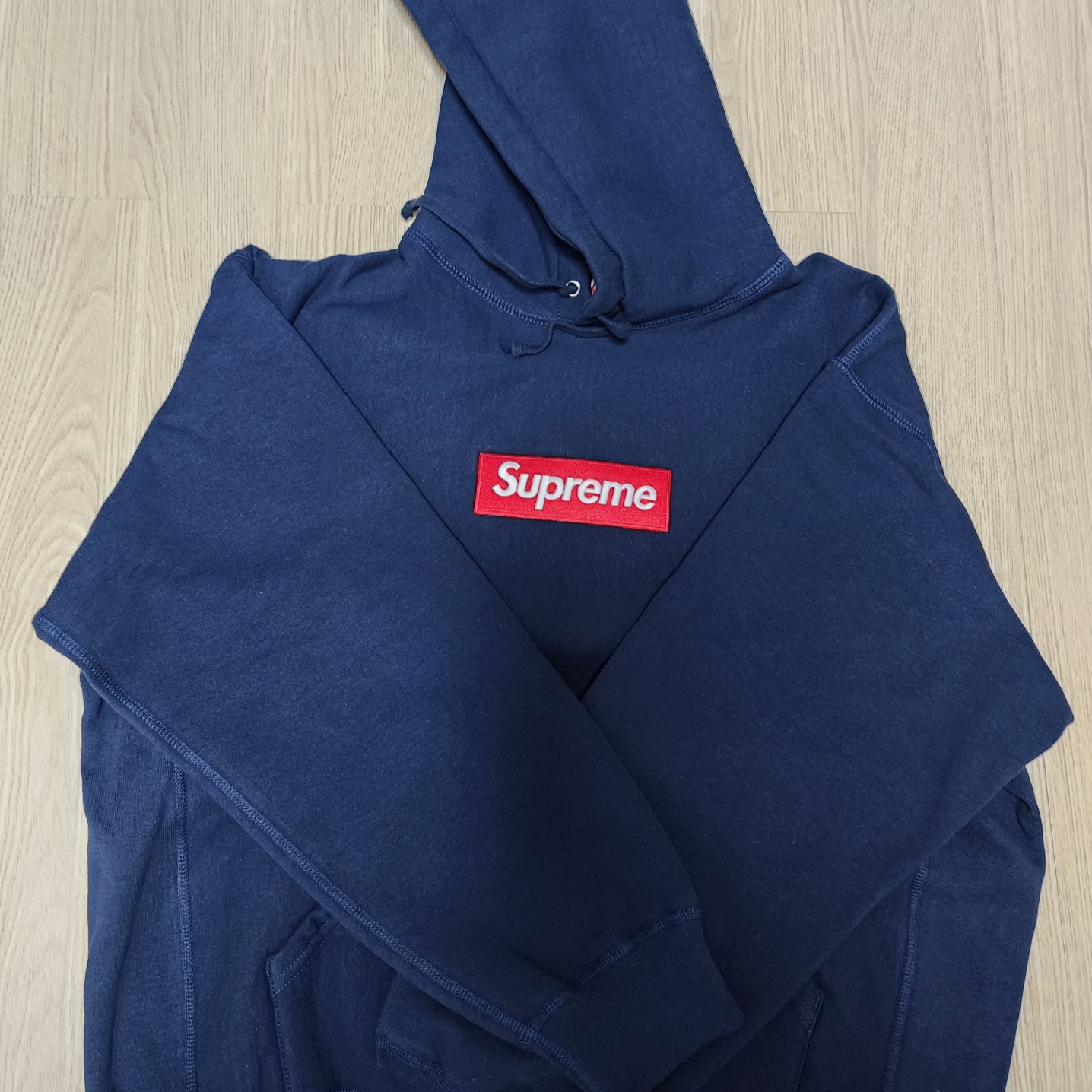 Supreme Box Logo Hooded Sweatshirt Navy - 24FW 착용 스타일