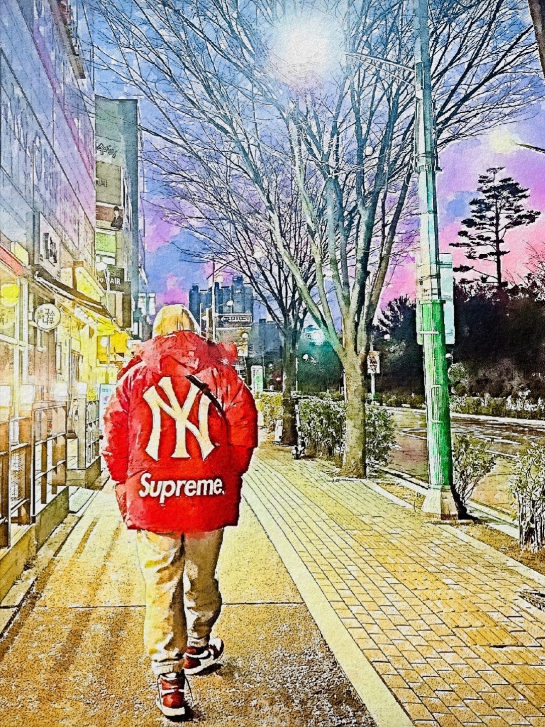 Supreme x New York Yankees Gore-Tex 700-Fill Down Jacket Red - 21FW, Supreme x Timberland Sweatpants Heather Grey - 23SS 착용 스타일 - 1