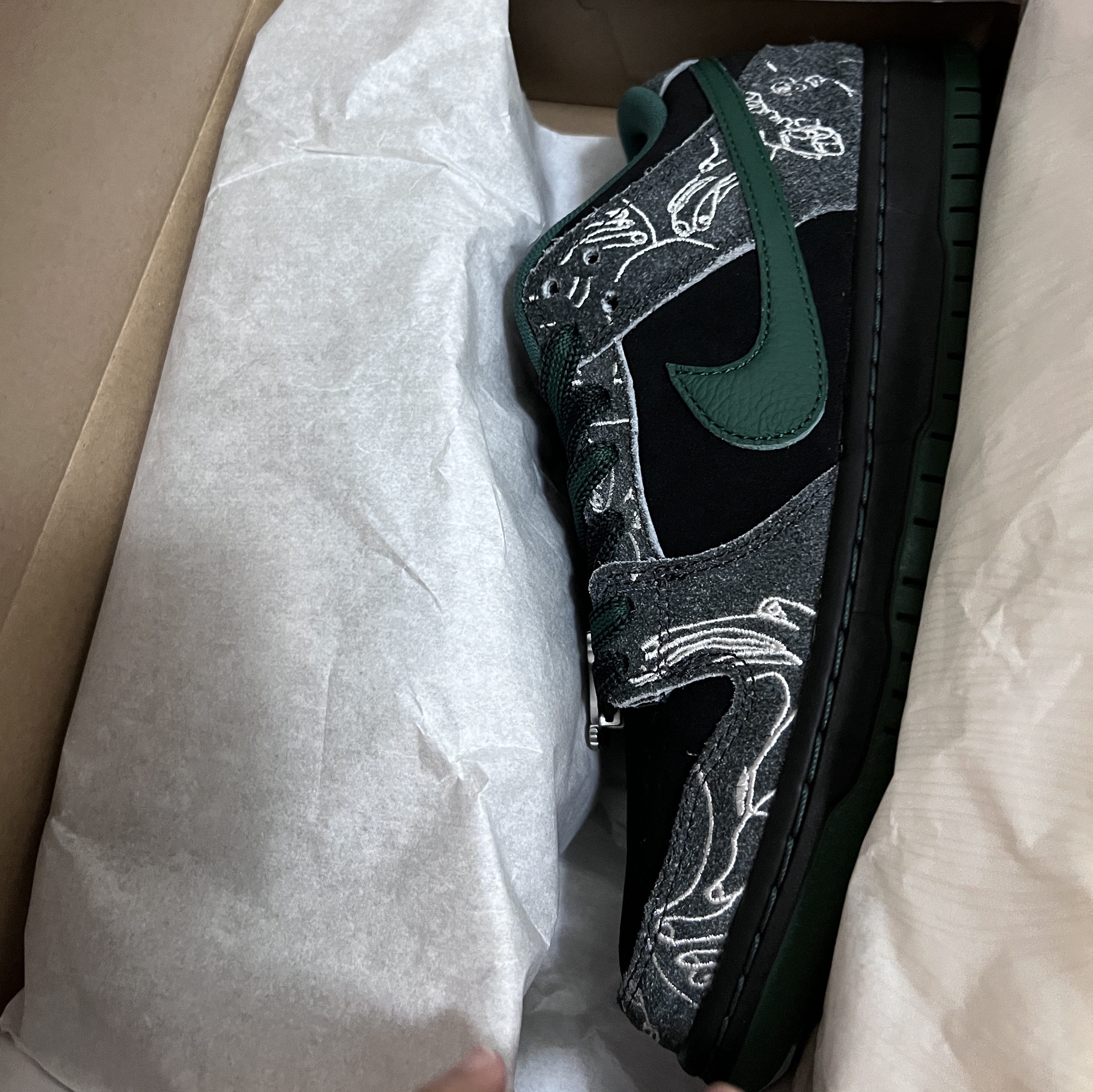 Nike x There SB Dunk Low Pro Anthracite and Gorge Green 착용 스타일