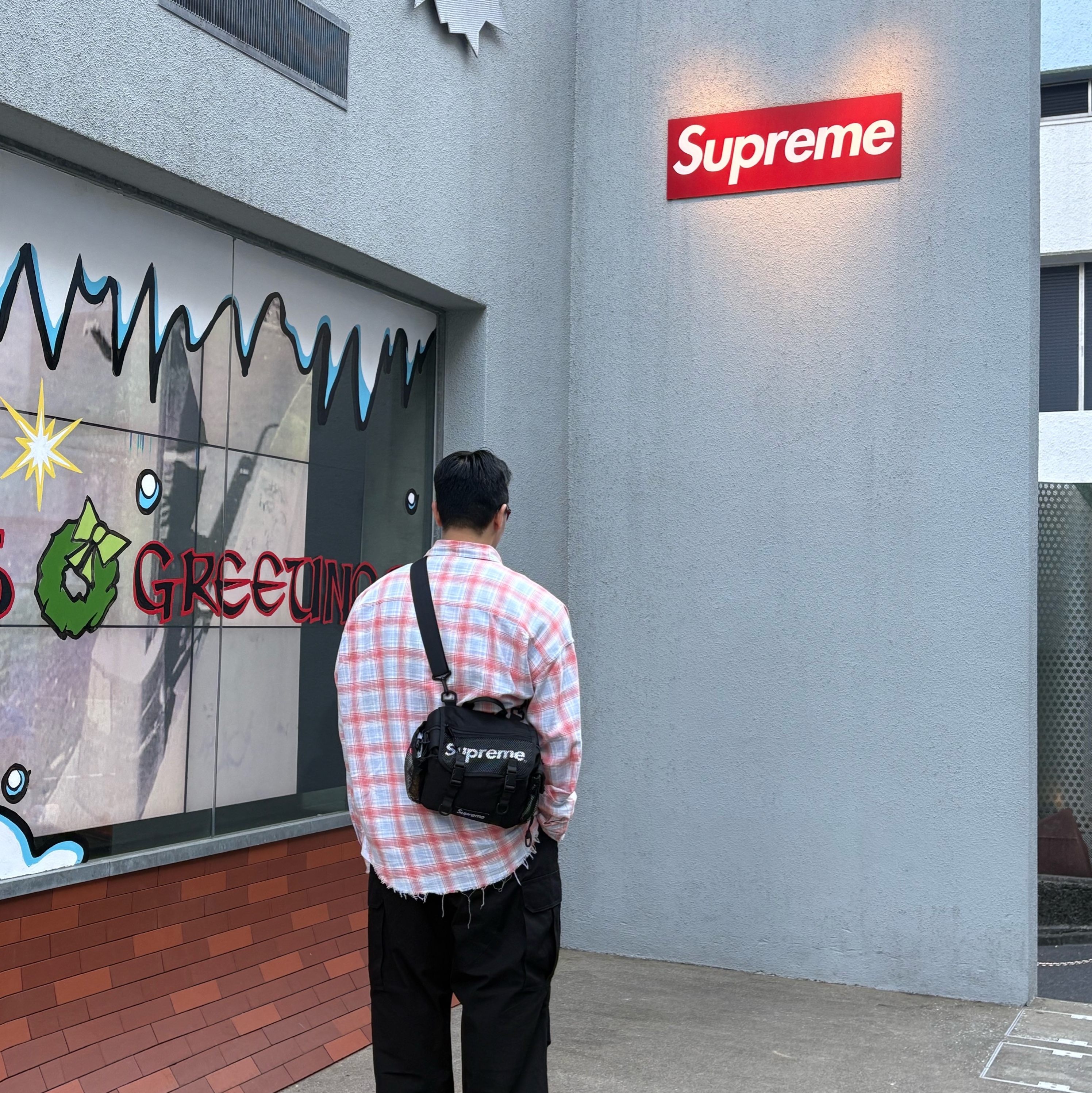 Nonnod Flexible String Check Shirt Japanese Grunge, Supreme Mesh Waist Bag Black - 20SS 착용 스타일 - 2