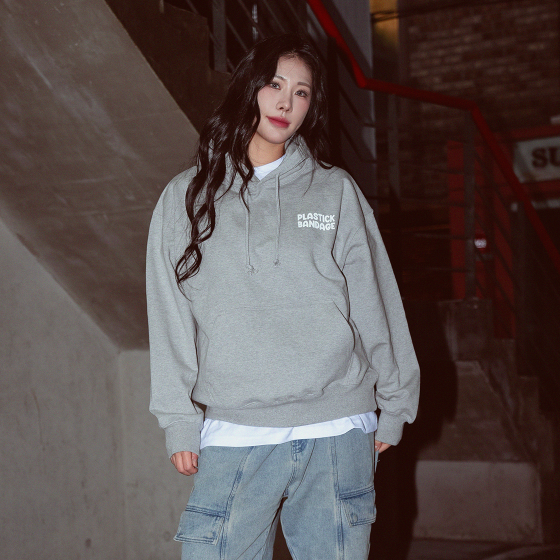 플라스틱 밴디지 플라워 써클 로고 후디 그레이(Plastick Bandage Plower Circle Logo Hoodie Grey) - 3