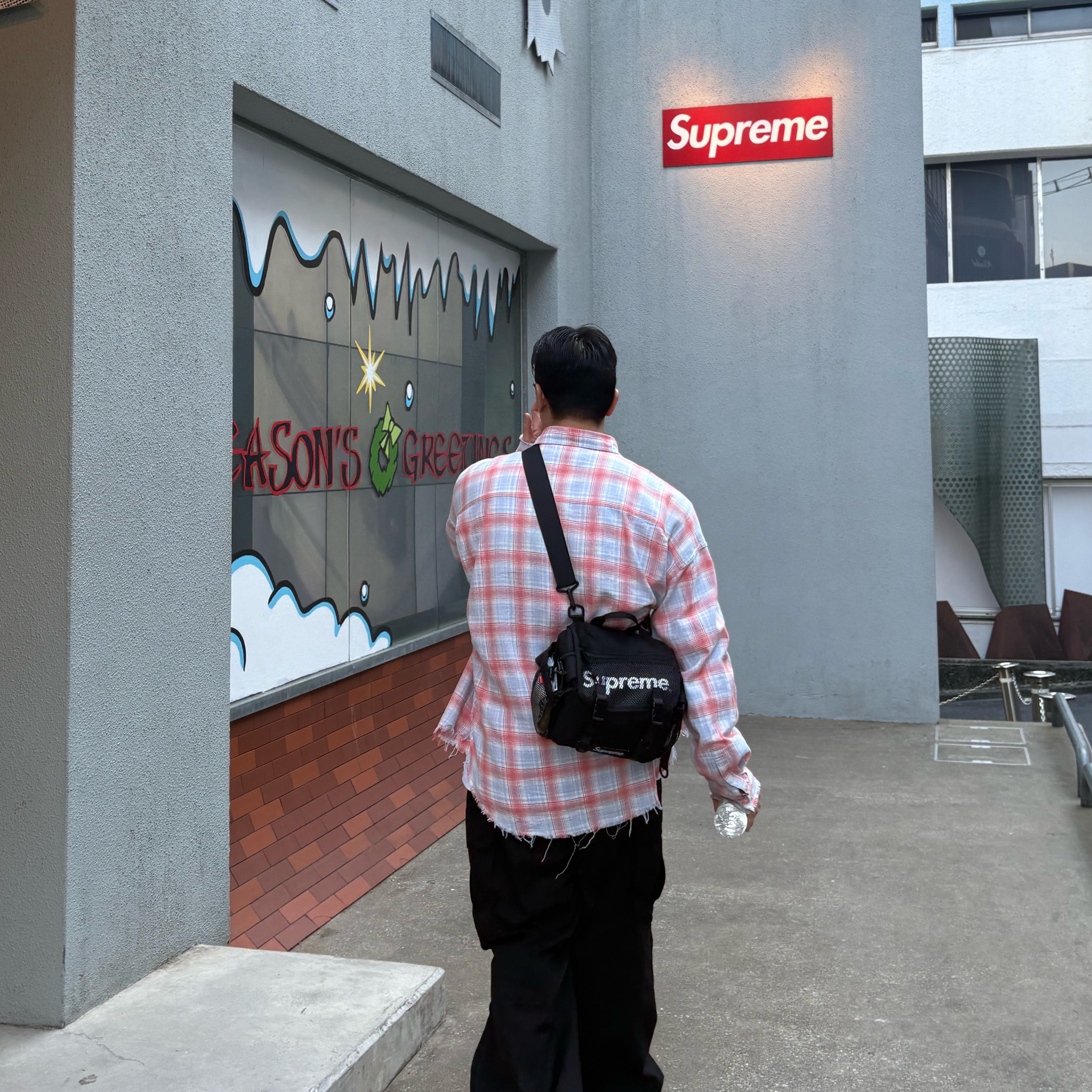 Nonnod Flexible String Check Shirt Japanese Grunge, Supreme Mesh Waist Bag Black - 20SS 착용 스타일 - 3