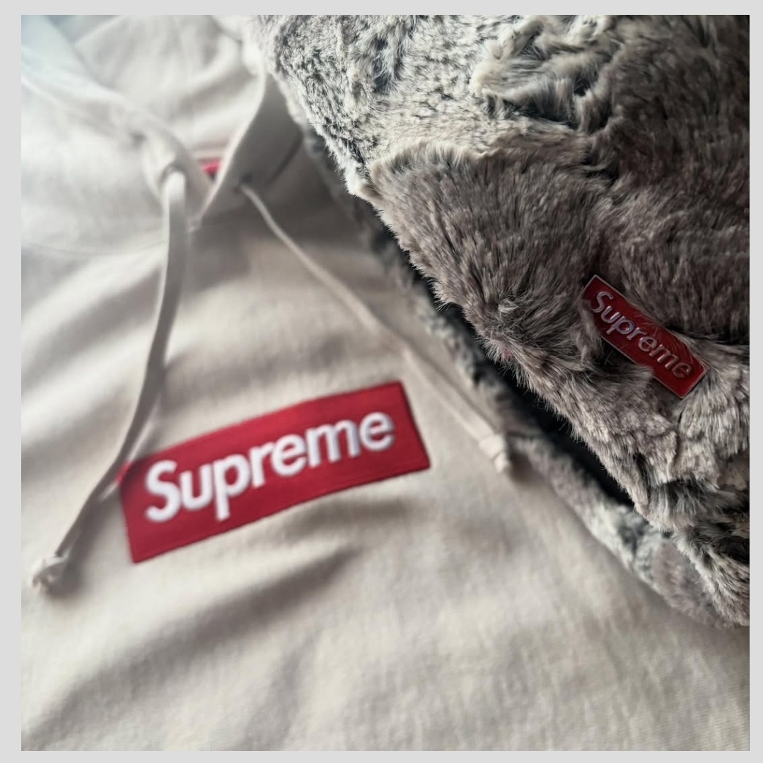 Supreme Box Logo Hooded Sweatshirt Stone - 24FW 착용 스타일 - 5