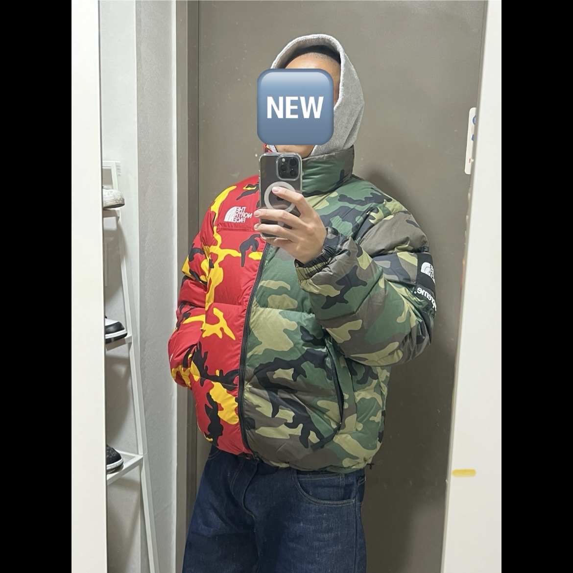Supreme x The North Face Split Nuptse Jacket Camo - 24SS 착용 스타일