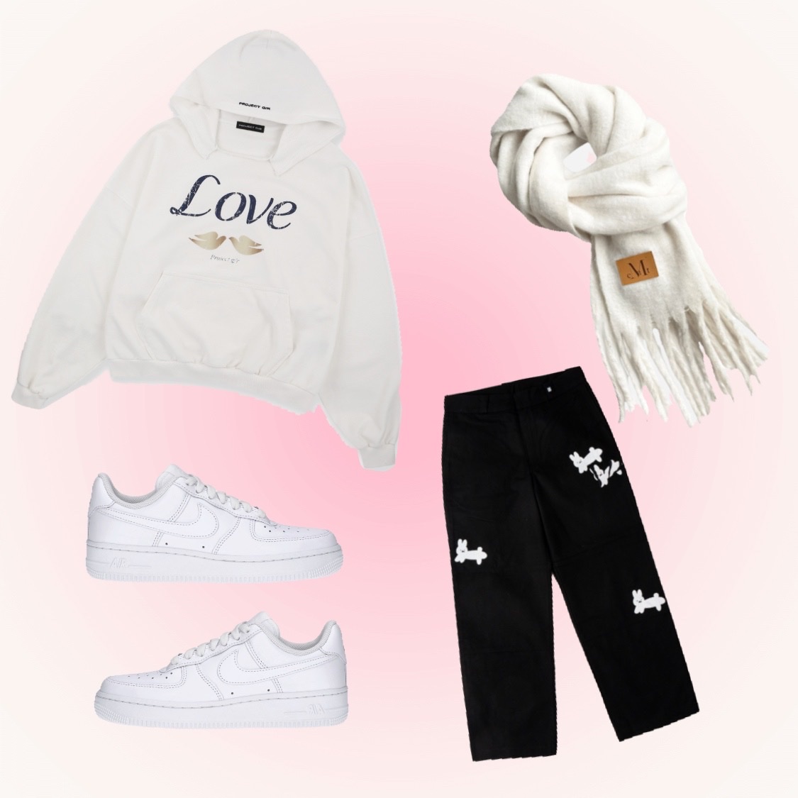 Project G/R Love Parody Hoodie White 착용 스타일