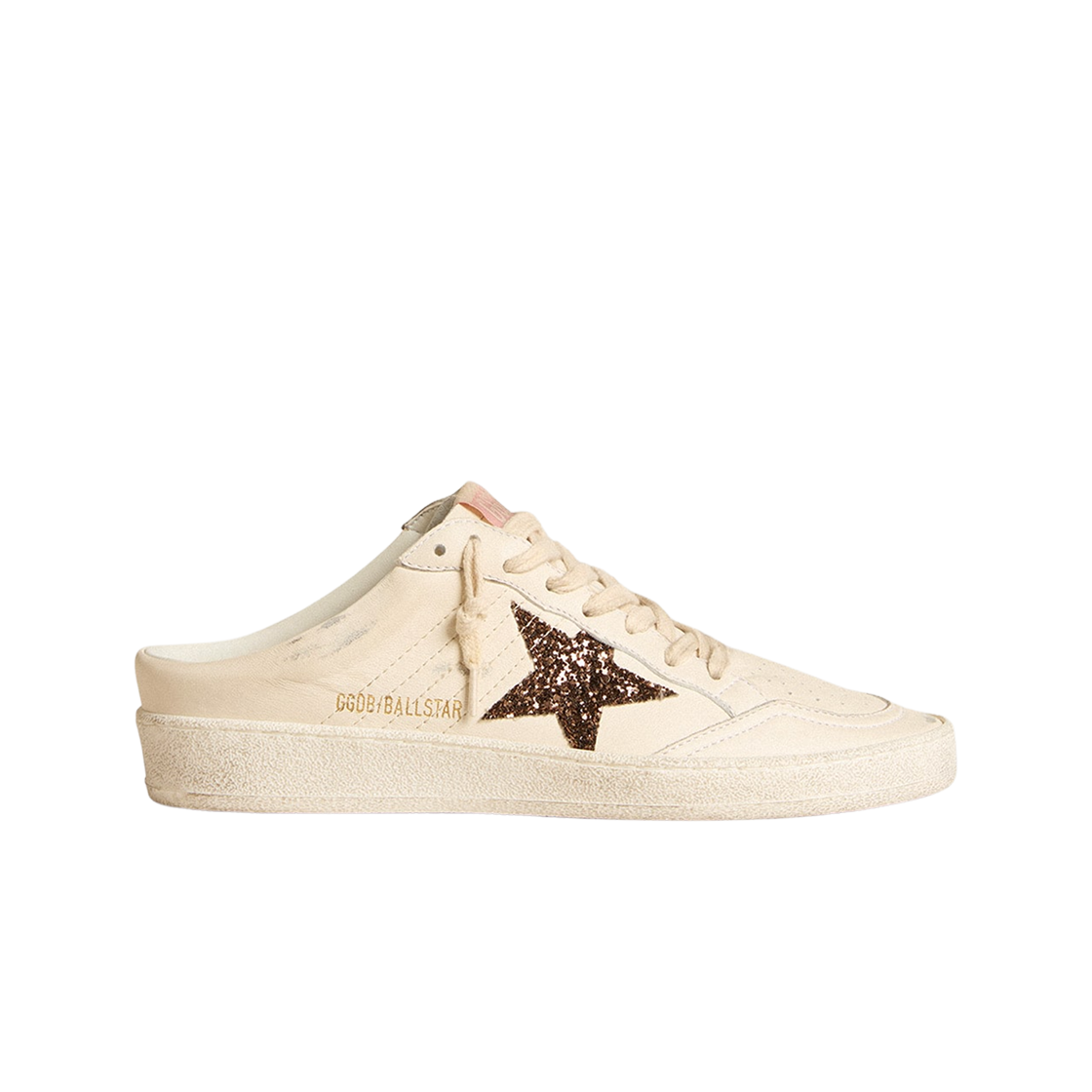 (W) 골든구스 브론즈 글리터 스타 아이보리 나파 볼스타 사봇((W) Golden Goose Ball Star Sabots in Ivory Nappa with Bronze Glitter Star) - 1