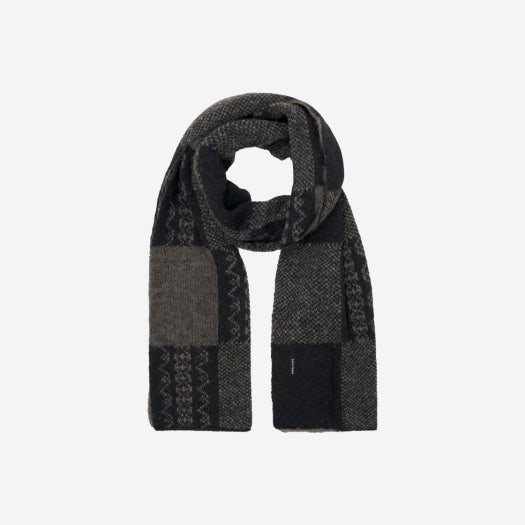 PL4EMU3903BR Polyteru Ethnic Pattern Muffler Checkerboad Black+Brown