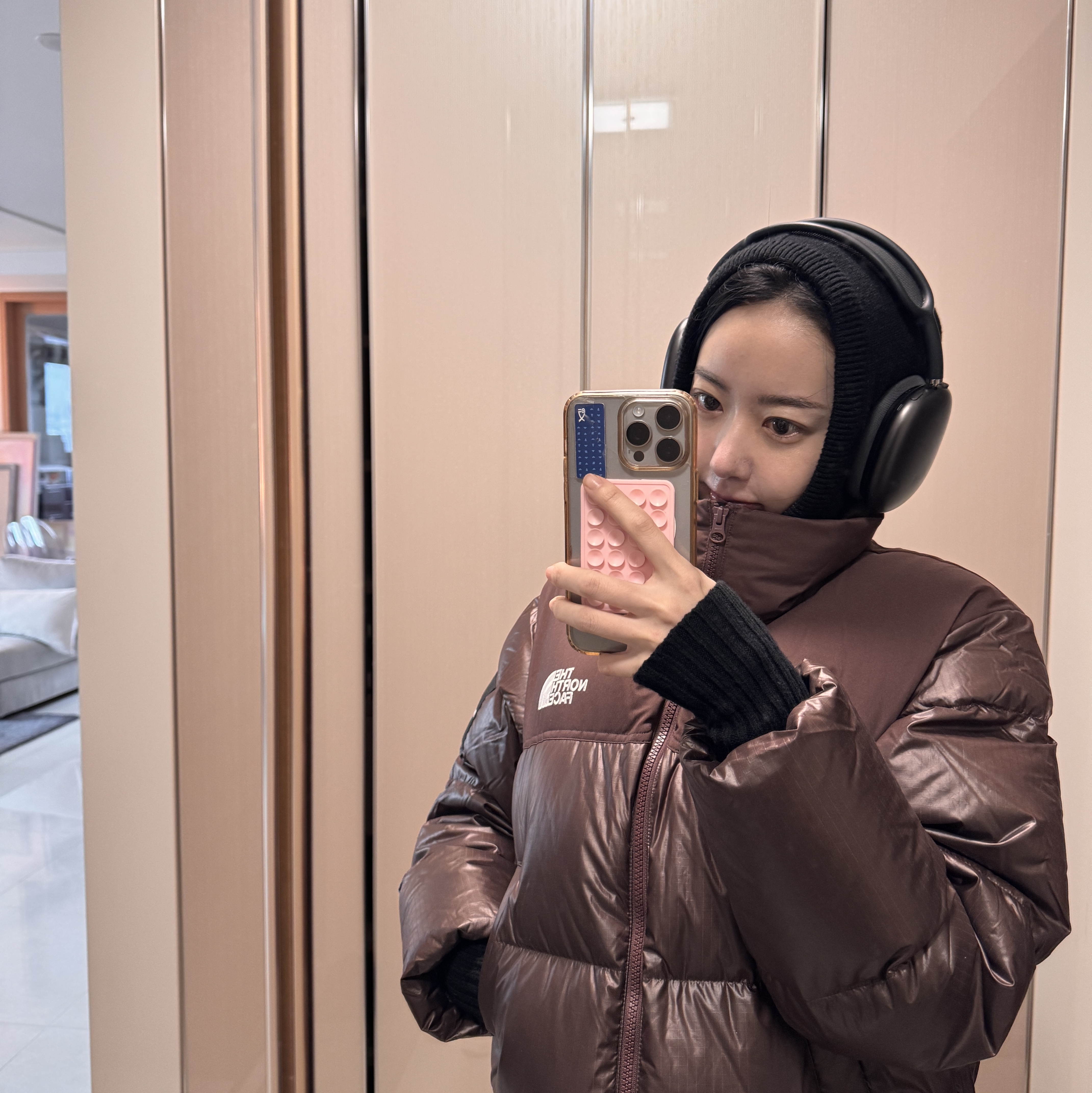 (W) The North Face White Label Novelty Nuptse Down Jacket Cocoa Brown, Apple AirPods Max Lightning Space Gray (Korean Ver.) 착용 스타일 - 3
