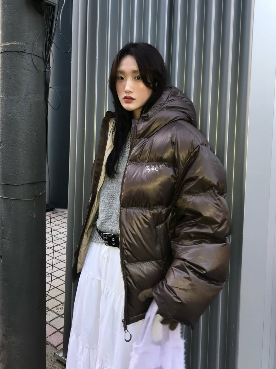TONY HAWK Balboa Ripstop Hooded Down Short Puffer Brown 착용 스타일 - 1