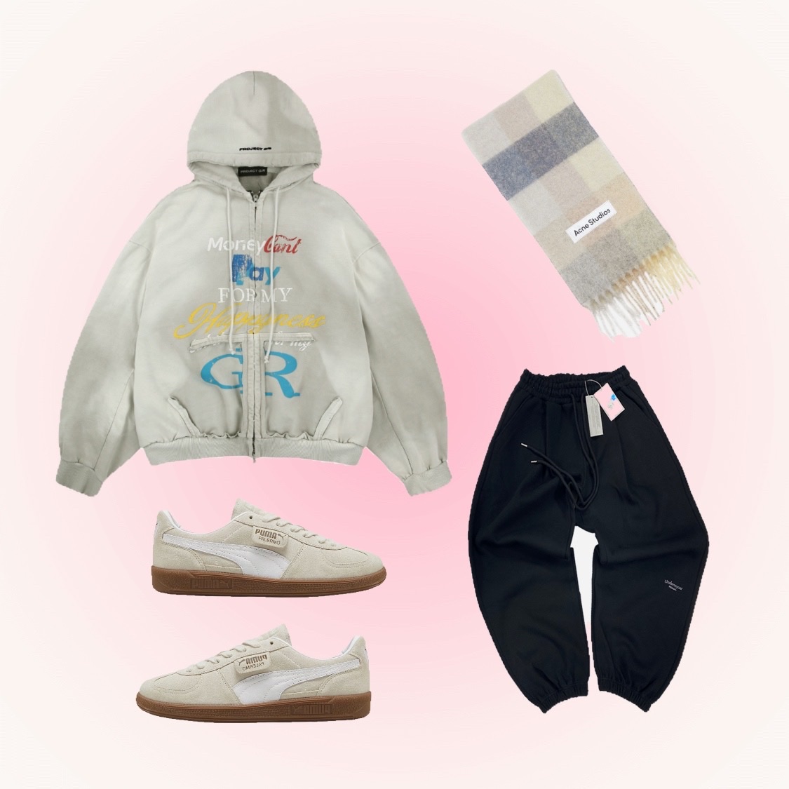 [KREAM 단독] Project G/R Happiness Zip Hoodie Light Grey 착용 스타일