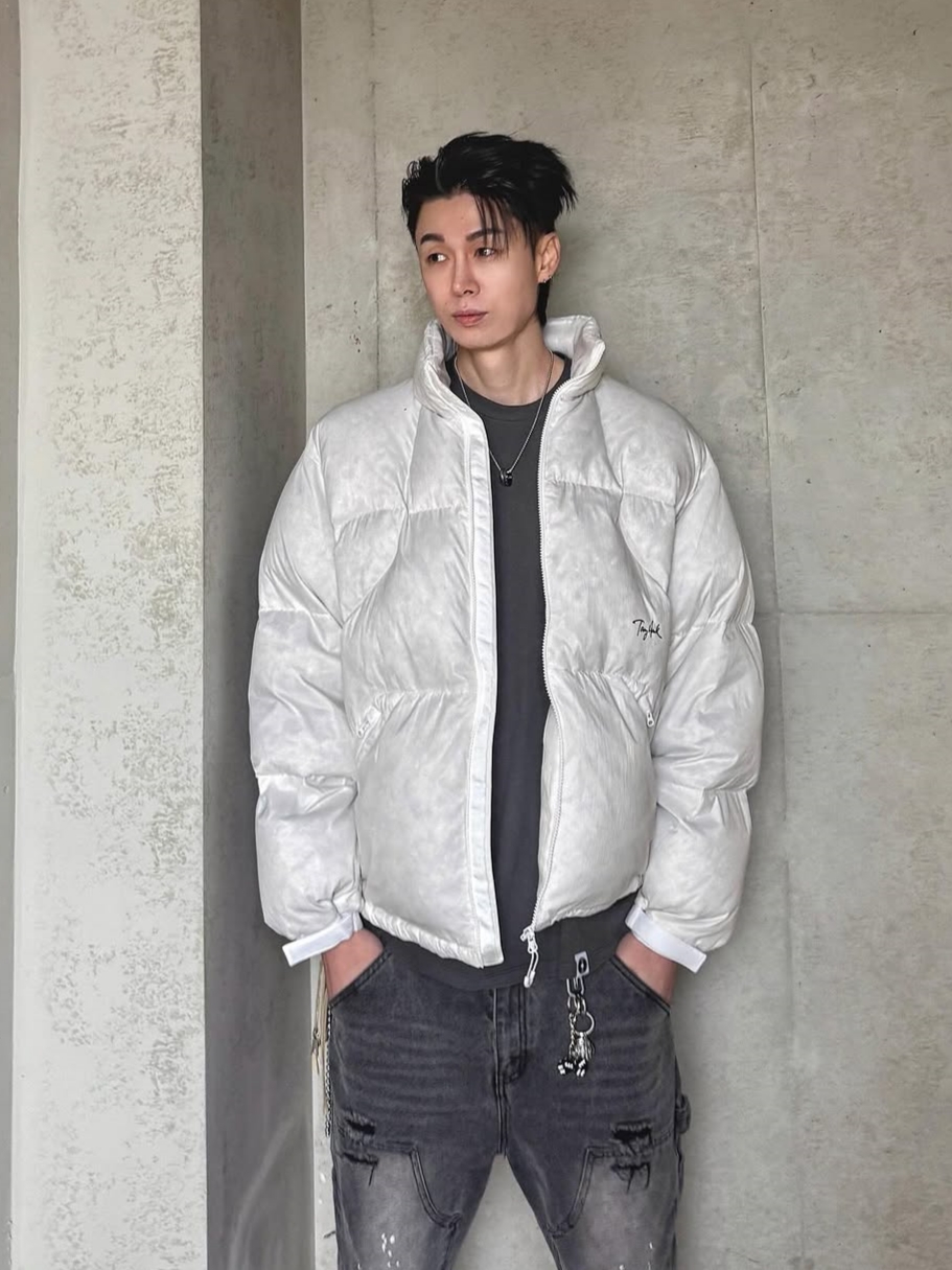 TONY HAWK Torrey Pines High Neck Down Short Puffer Ivory 착용 스타일 - 1