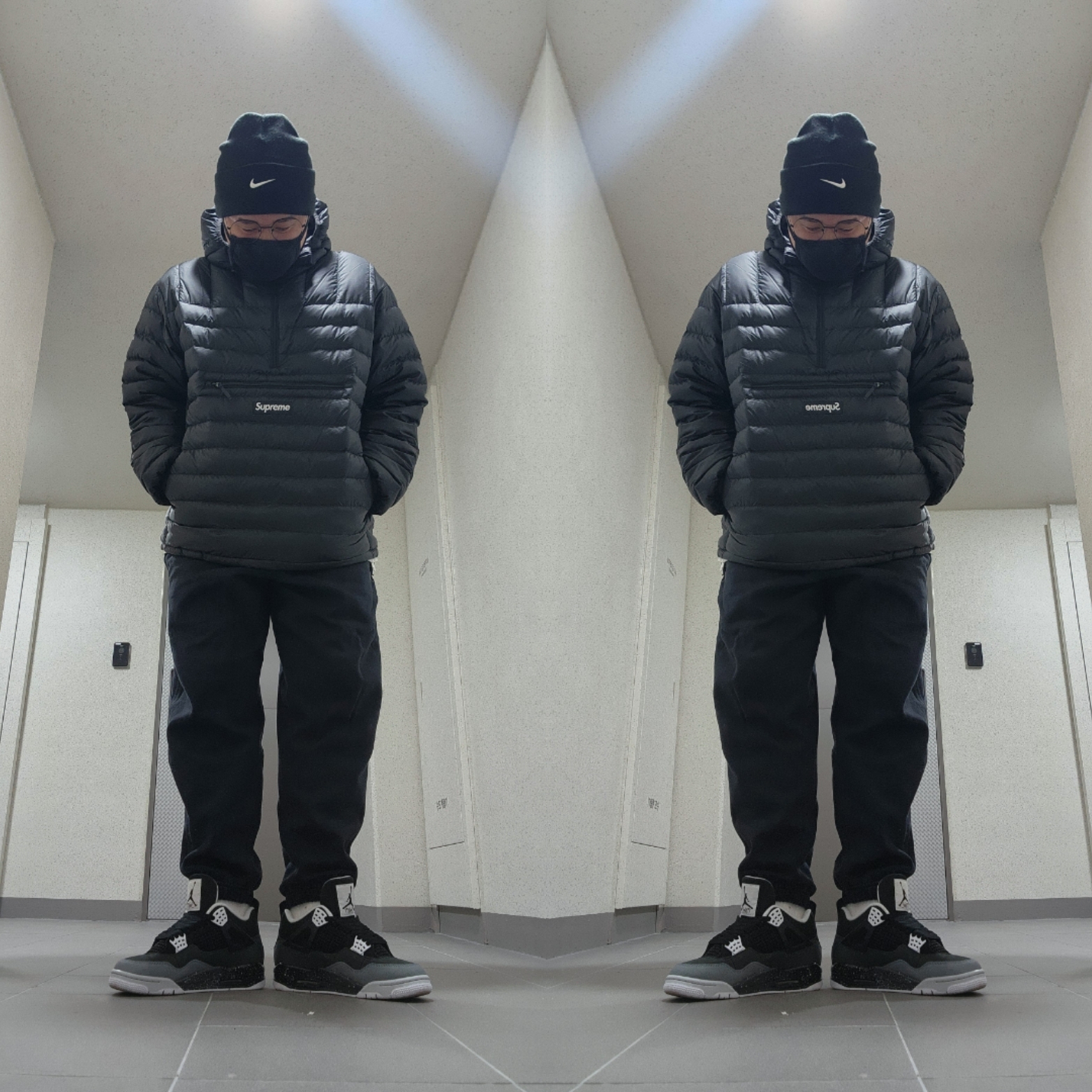 Supreme Micro Down Half Zip Hooded Pullover Black - 24FW, Jordan 4 Retro Fear 2024 착용 스타일