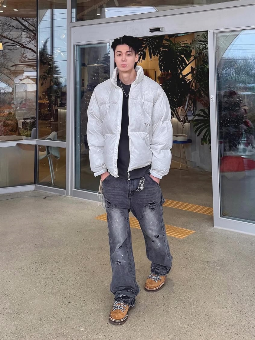 TONY HAWK Torrey Pines High Neck Down Short Puffer Ivory 착용 스타일 - 3