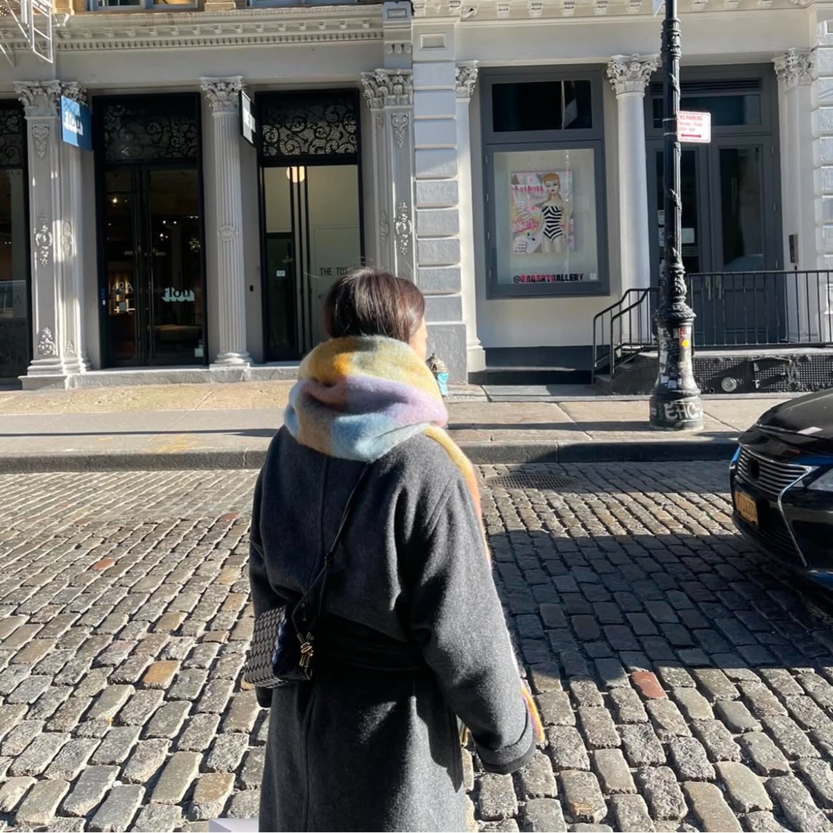 Acne Studios Mohair Check Muffler Violet Yellow Blue 착용 스타일 - 4