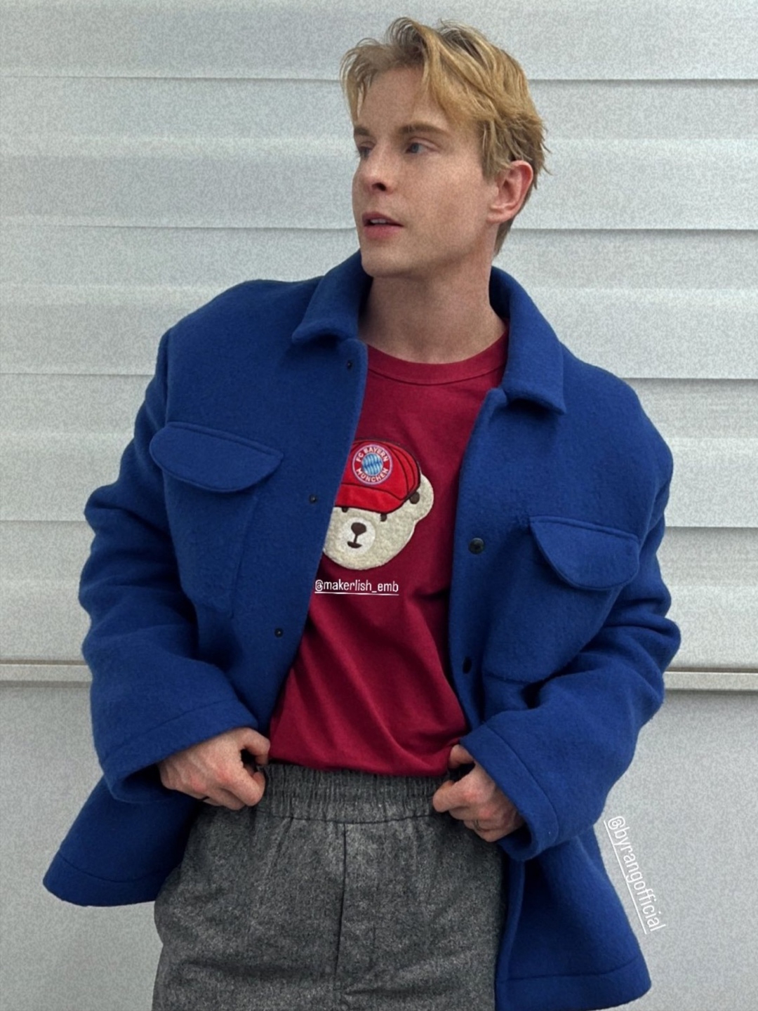 BY RANG Wool Blend Pocket Shirt Jacket Blue 착용 스타일