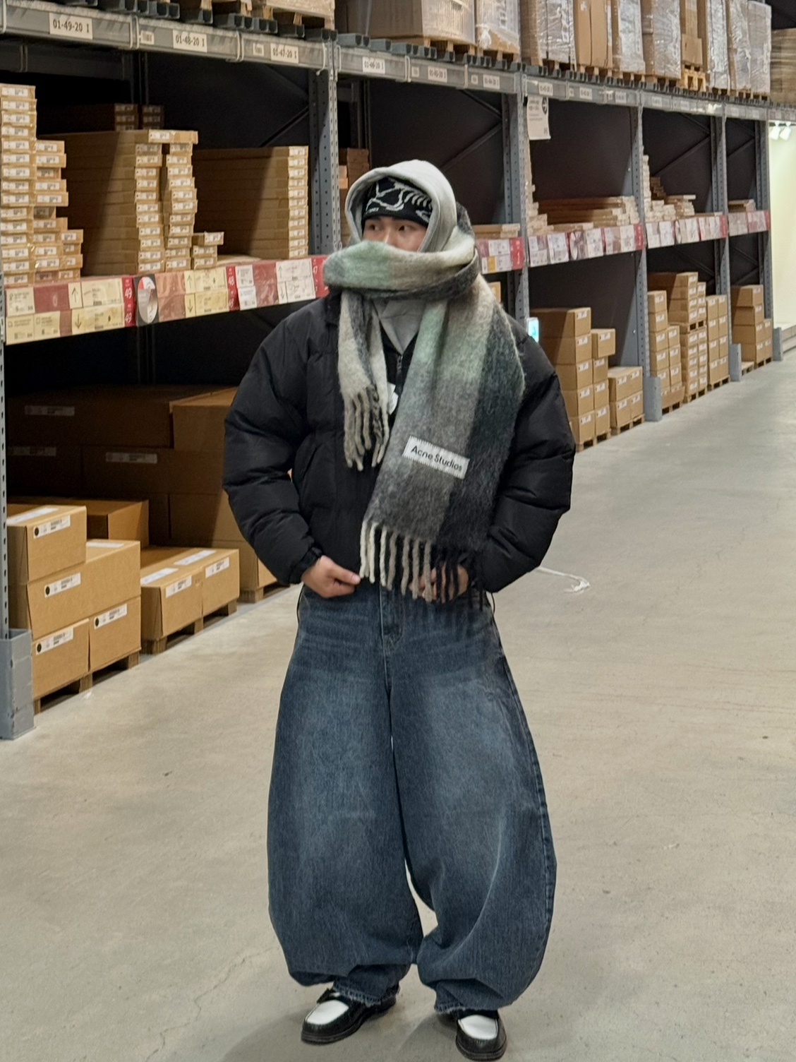 Acne Studios Mohair Check Muffler Blue Beige Black, Arc'teryx Bird Head Toque Orca 착용 스타일 - 1