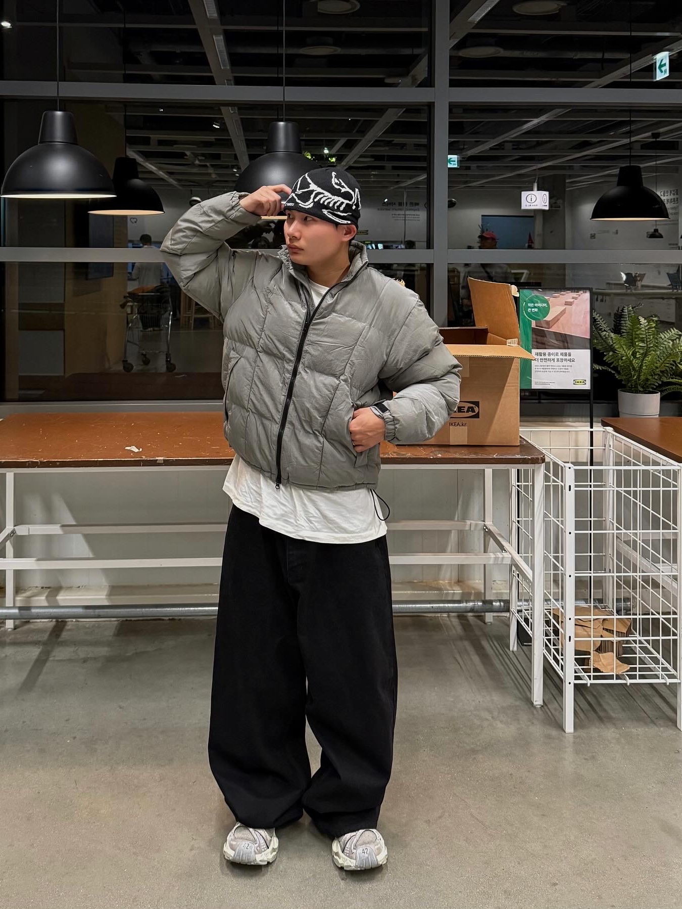 Acne Studios Mohair Check Muffler Blue Beige Black, Arc'teryx Bird Head Toque Orca 착용 스타일 - 4