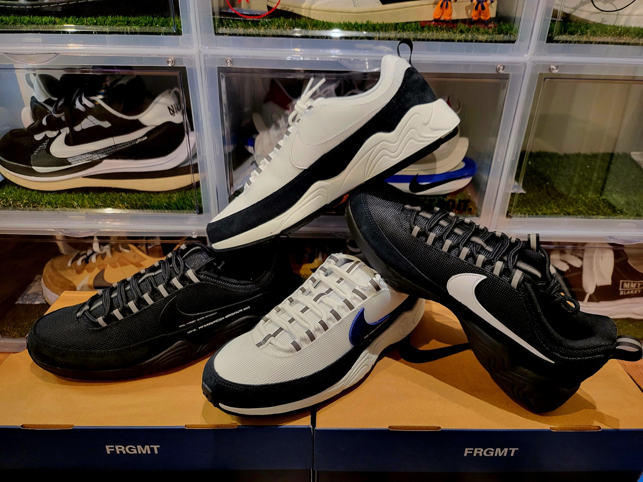 Nike x Fragment Air Zoom Spiridon Blue Void, Nike x Fragment Air Zoom Spiridon Black 착용 스타일 - 1