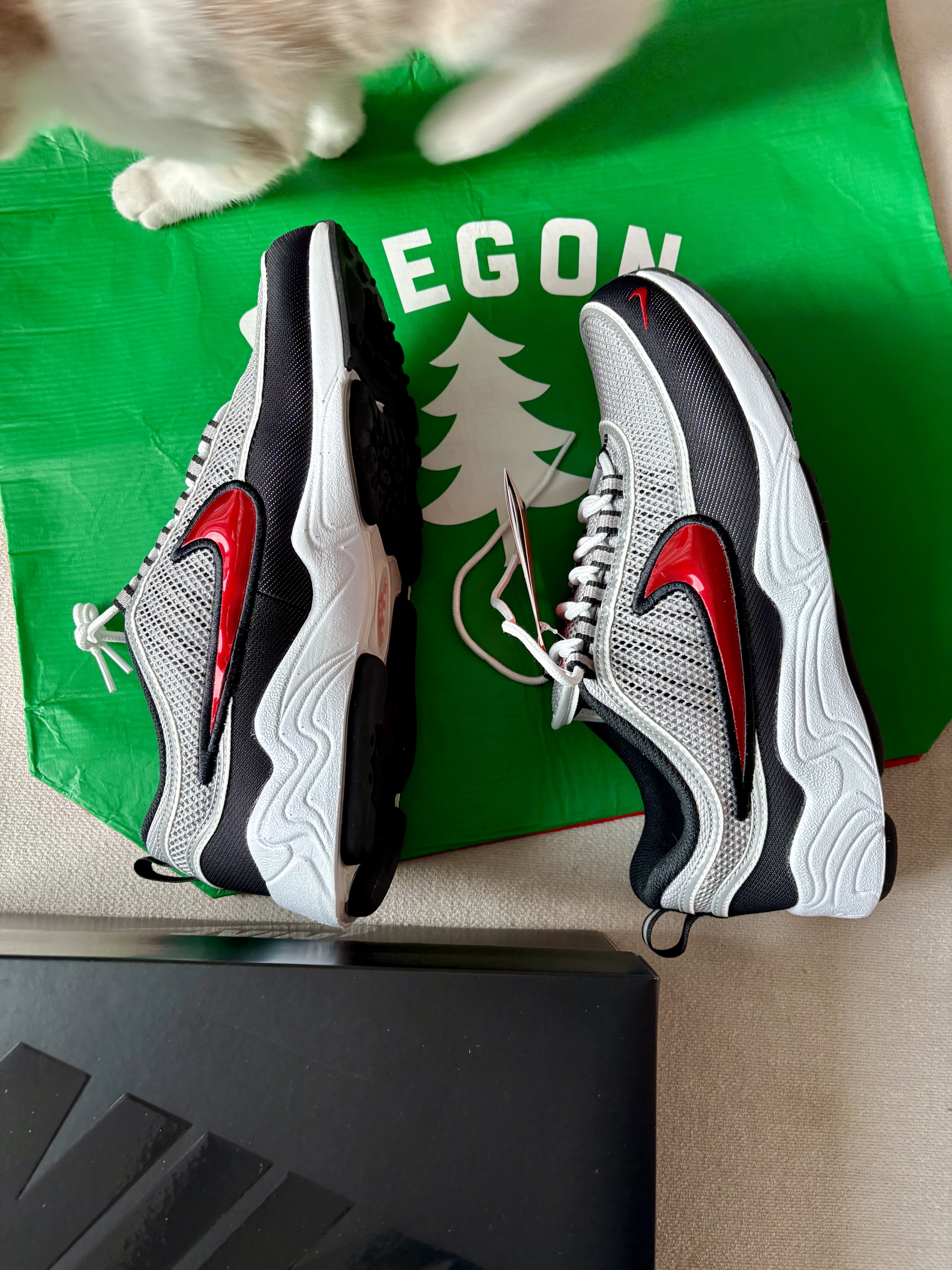 Nike Air Zoom Spiridon Metallic Silver and Sport Red 2024 착용 스타일 - 2