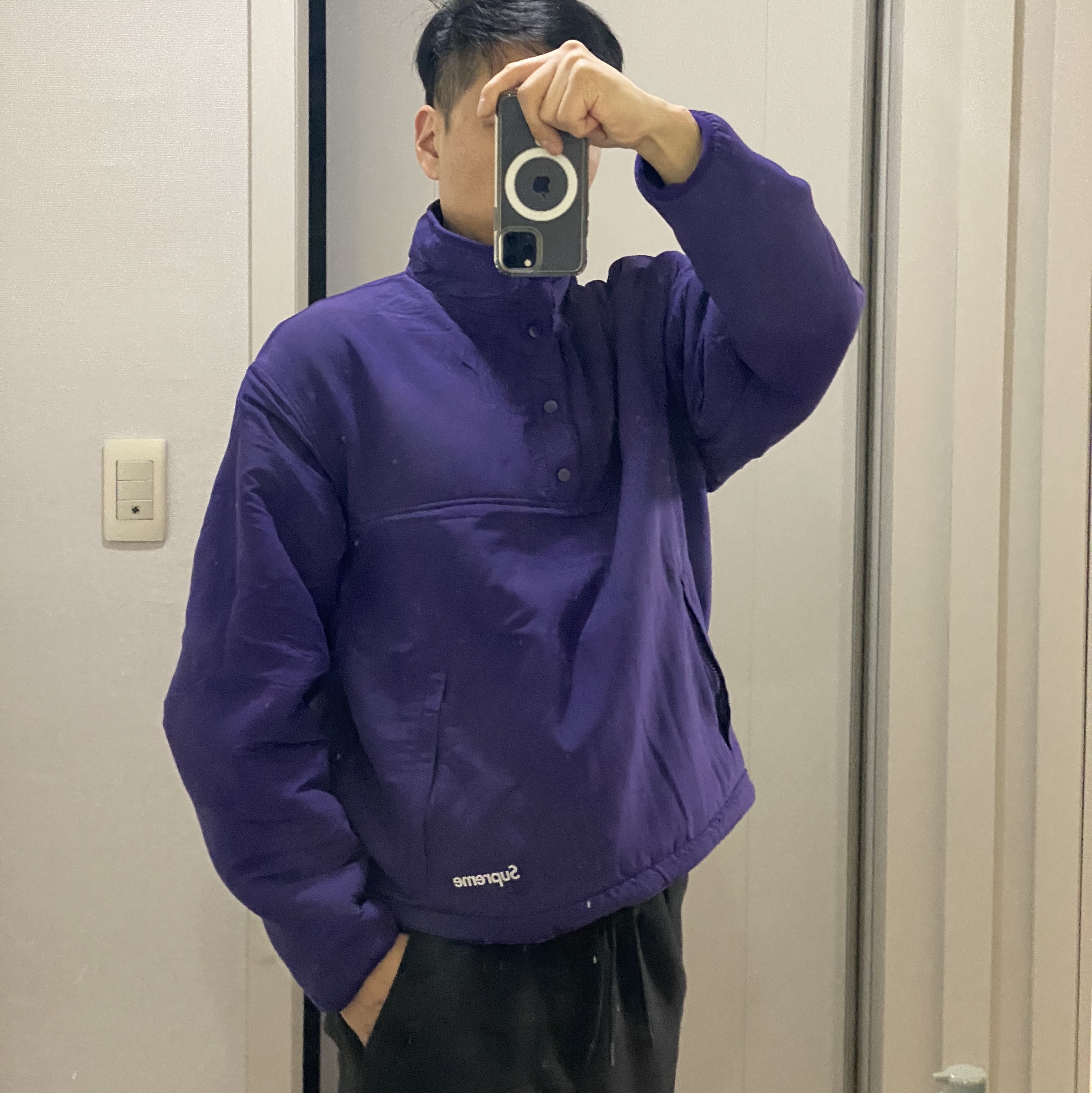 Supreme Polartec Shearling Reversible Pullover Purple - 24FW 착용 스타일 - 4