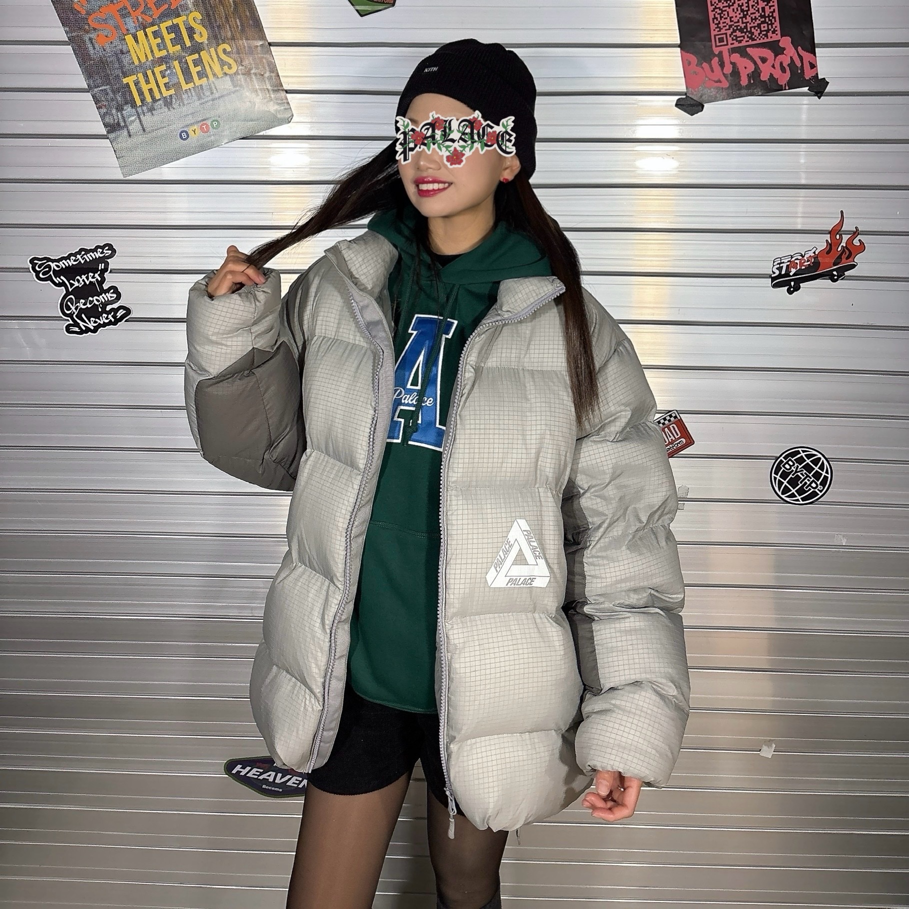 Palace Ripstop Puffa Concrete Grey - 24FW, Palace x Gap Hood Rain Forest - 24SS 착용 스타일