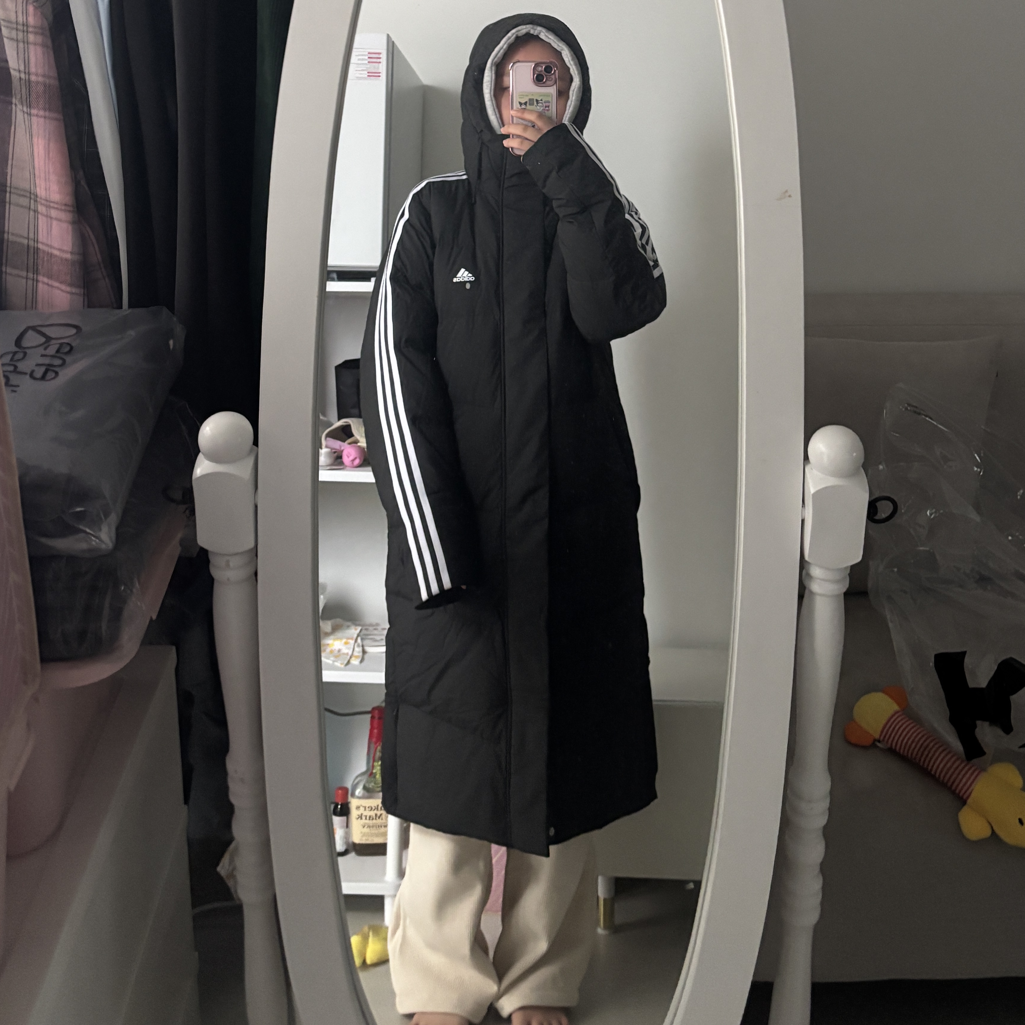 Adidas Must Have 3S Regular Fit Long Down Jacket Black - KR Sizing 착용 스타일
